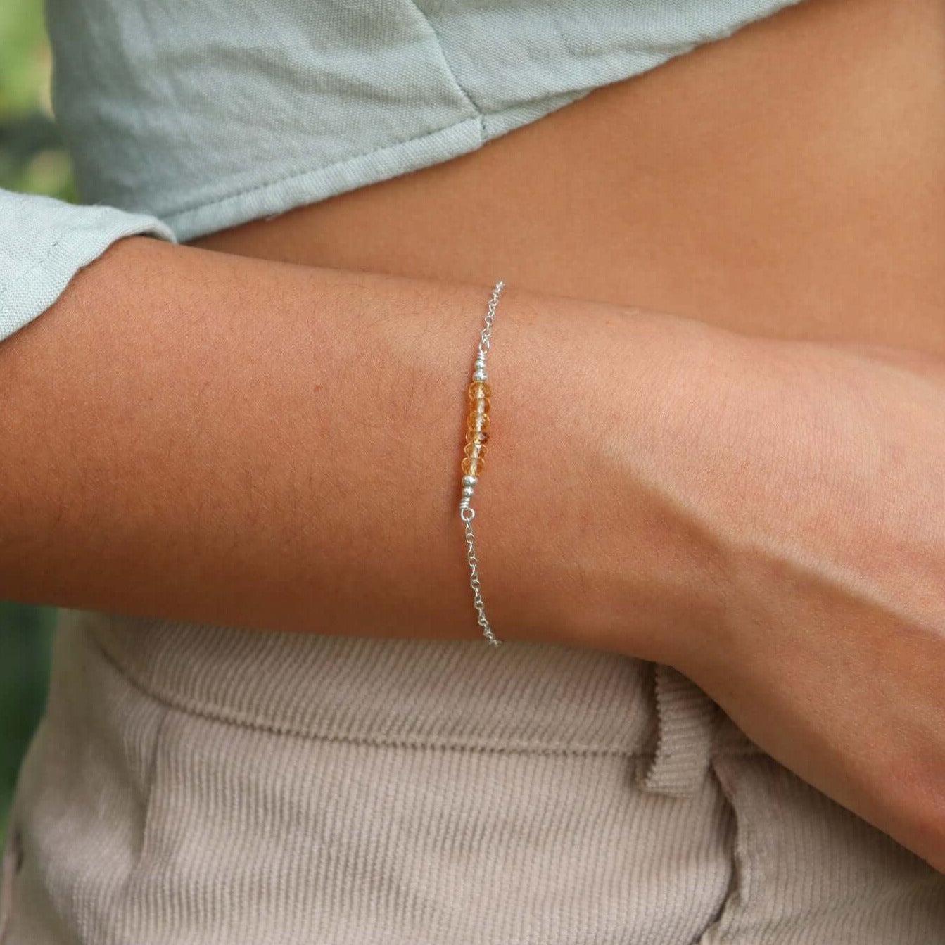 Sparkling Yellow Citrine Gemstone Faceted Bead Bar Bracelet - Sparkling Yellow Citrine Gemstone Faceted Bead Bar Bracelet - 14k Gold Fill - Luna Tide Handmade Crystal Jewellery