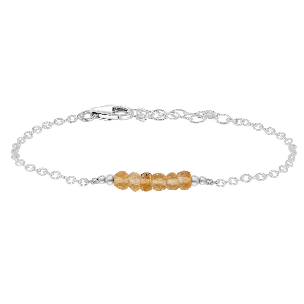 Sparkling Yellow Citrine Gemstone Faceted Bead Bar Bracelet - Sparkling Yellow Citrine Gemstone Faceted Bead Bar Bracelet - Sterling Silver - Luna Tide Handmade Crystal Jewellery