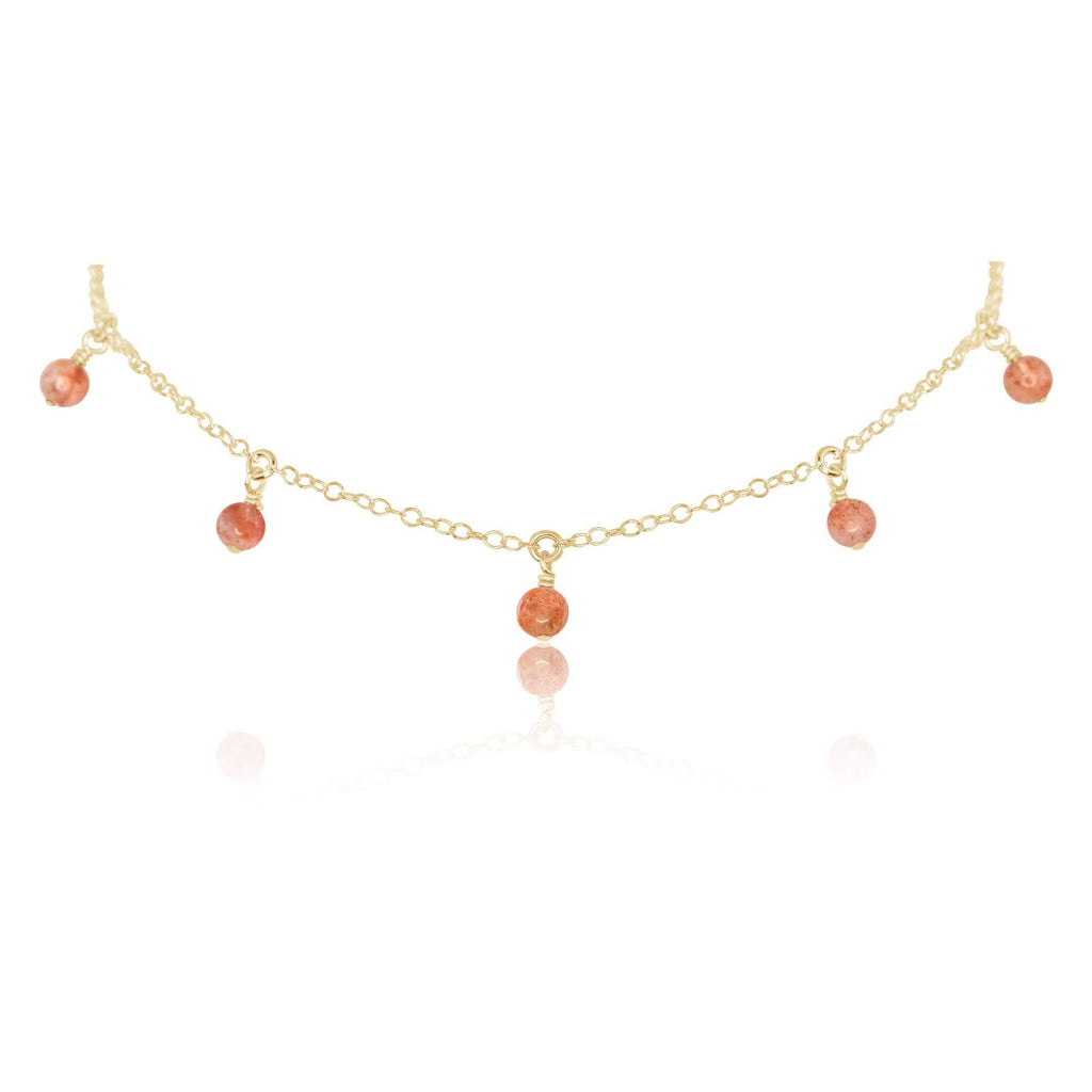 Sunstone Bead Drop Choker - Sunstone Bead Drop Choker - 14k Gold Fill - Luna Tide Handmade Crystal Jewellery