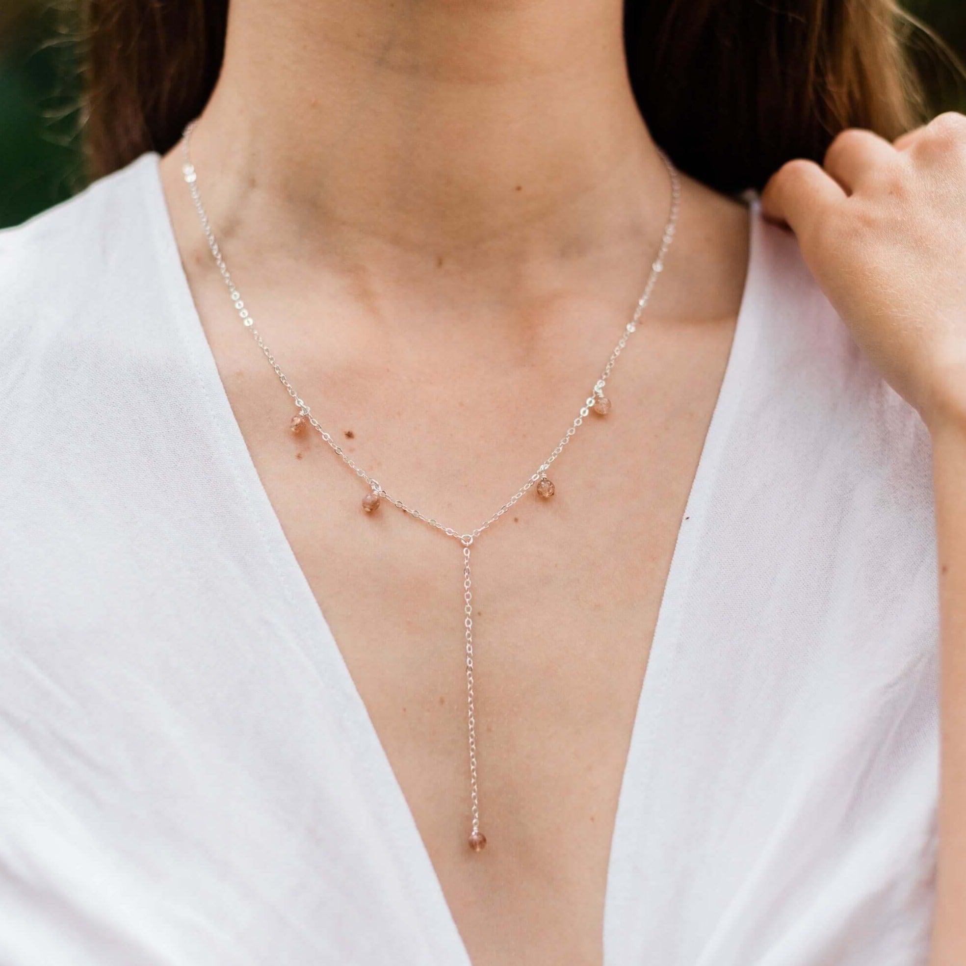Sunstone Boho Lariat Necklace - Sunstone Boho Lariat Necklace - 14k Gold Fill - Luna Tide Handmade Crystal Jewellery