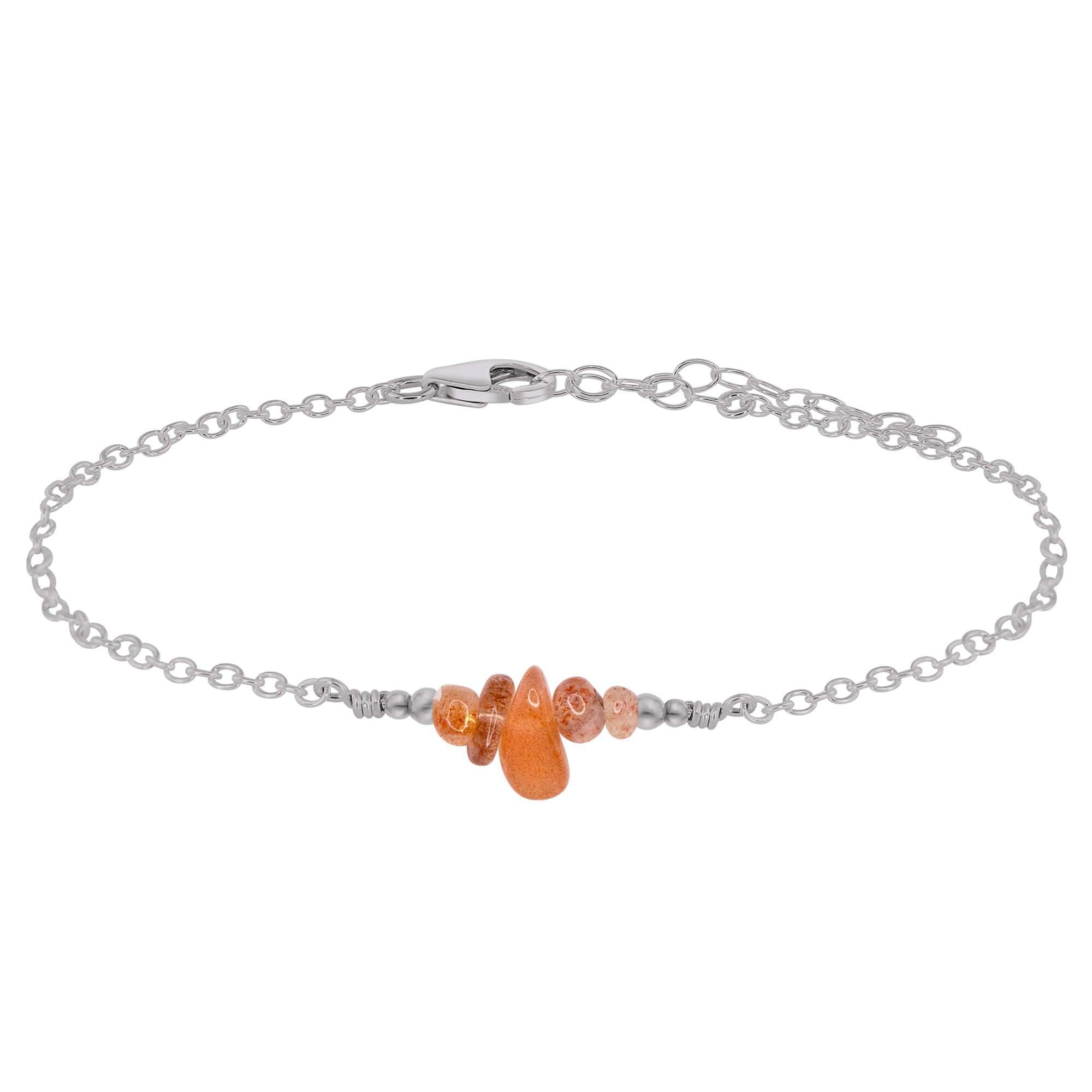 Sunstone Chip Bead Bar Anklet - Sunstone Chip Bead Bar Anklet - Stainless Steel - Luna Tide Handmade Crystal Jewellery