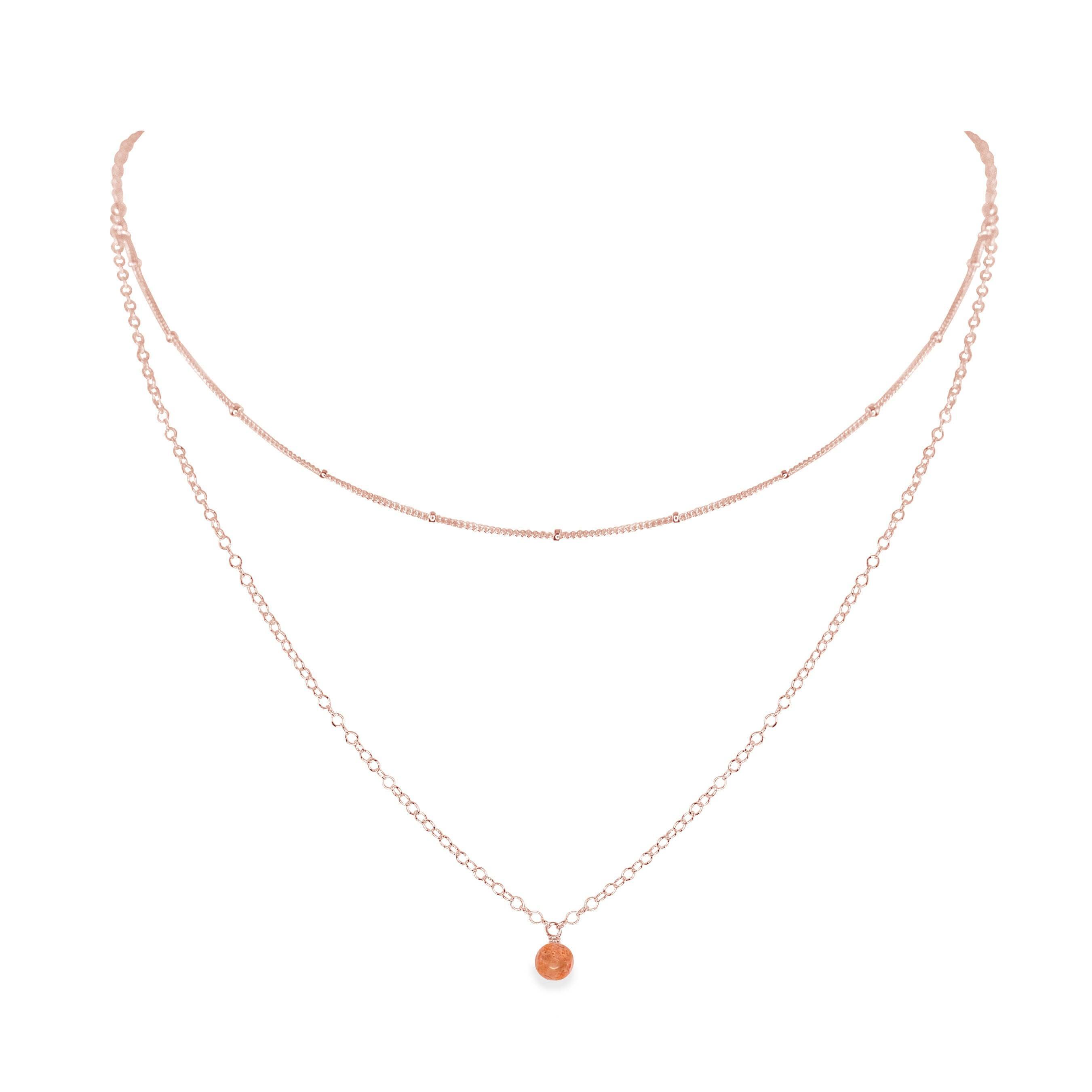 Sunstone Gemstone Chain Layered Choker Necklace - Sunstone Gemstone Chain Layered Choker Necklace - 14k Rose Gold Fill - Luna Tide Handmade Crystal Jewellery