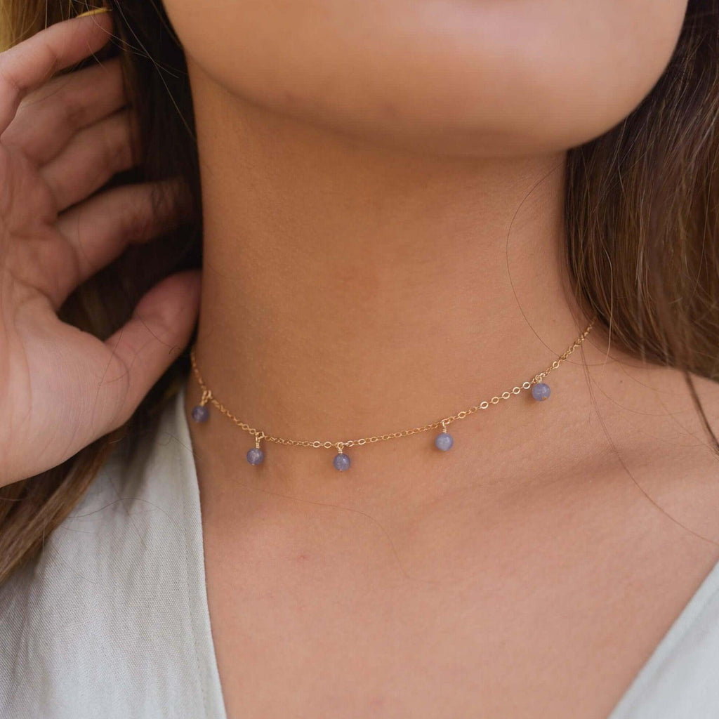 Tanzanite Bead Drop Choker - Tanzanite Bead Drop Choker - Sterling Silver - Luna Tide Handmade Crystal Jewellery