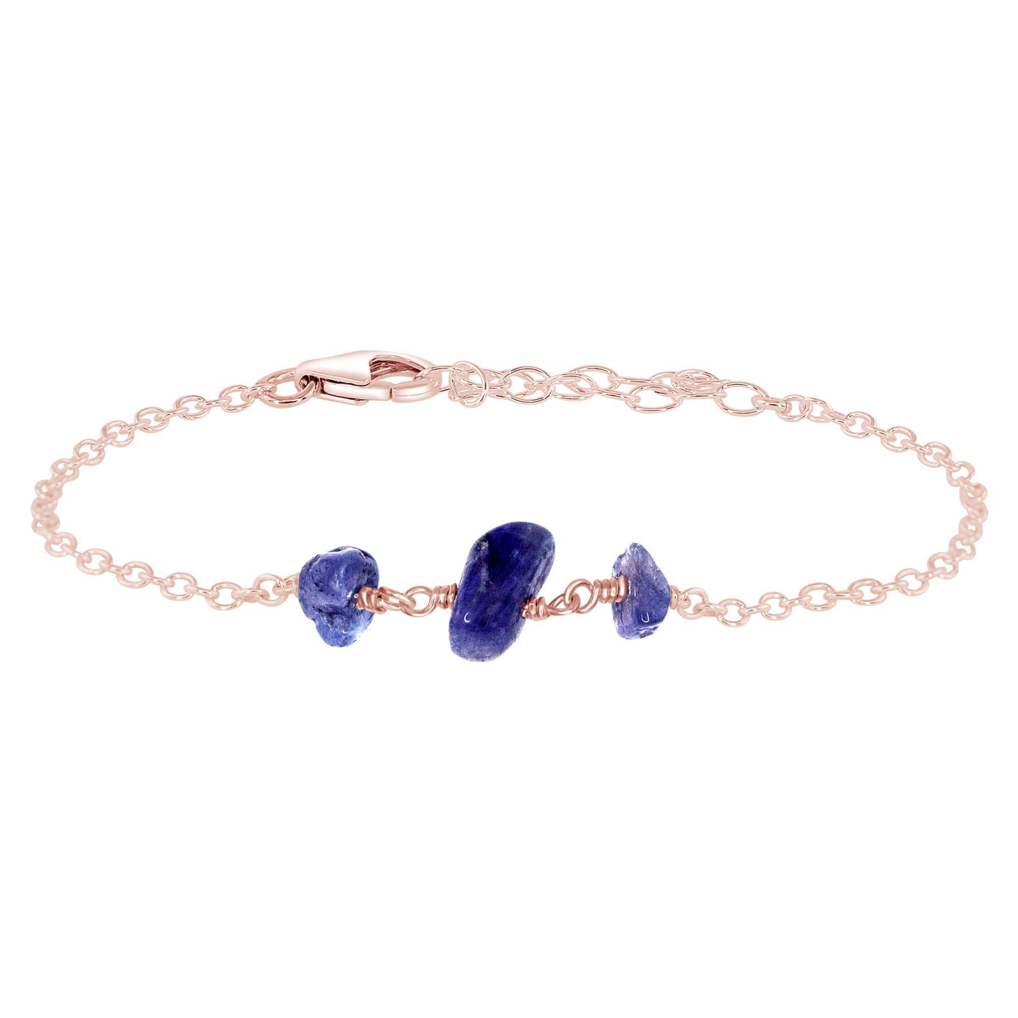 Tanzanite Beaded Chain Bracelet - Tanzanite Beaded Chain Bracelet - 14k Rose Gold Fill - Luna Tide Handmade Crystal Jewellery