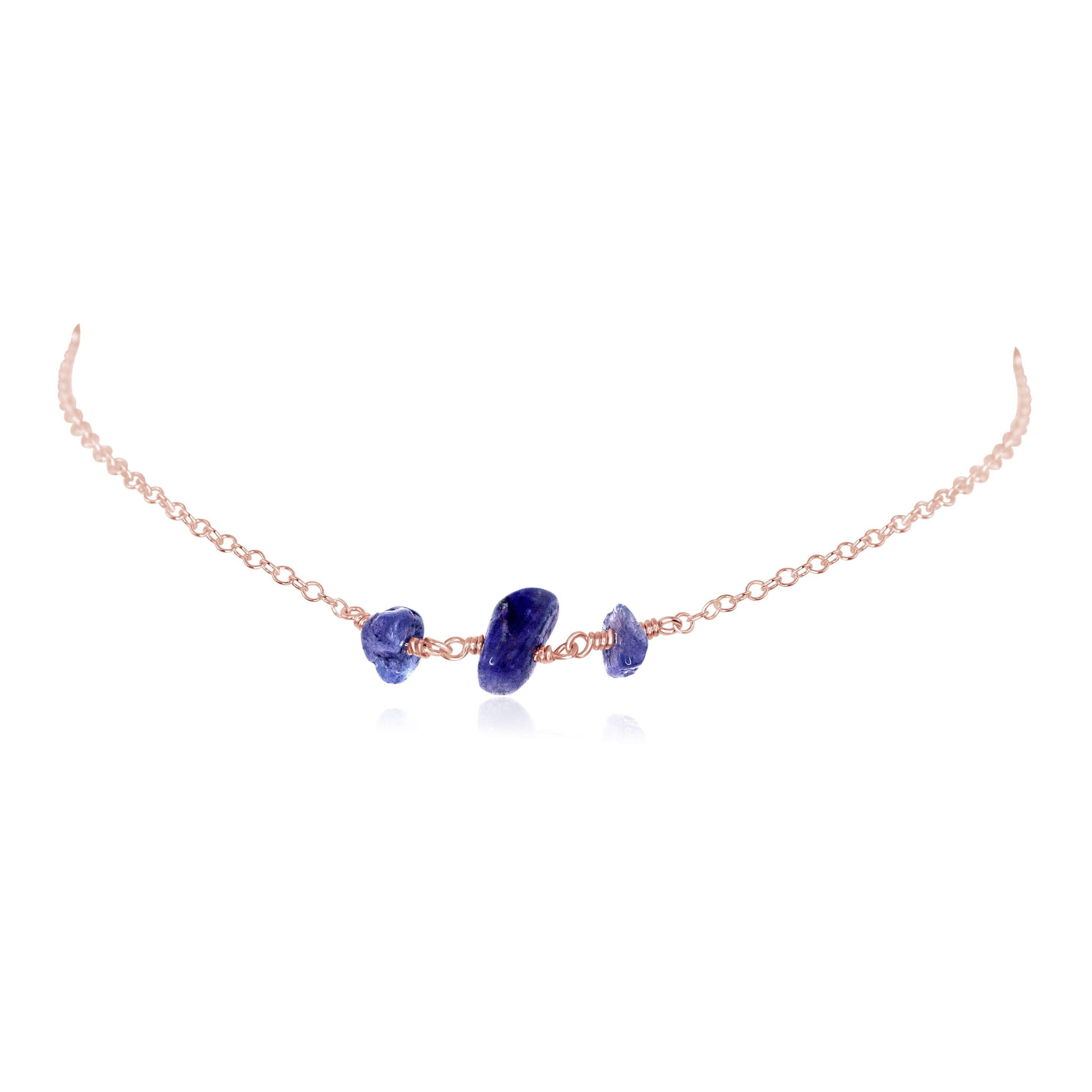 Tanzanite Beaded Chain Choker Necklace - Tanzanite Beaded Chain Choker Necklace - 14k Rose Gold Fill - Luna Tide Handmade Crystal Jewellery