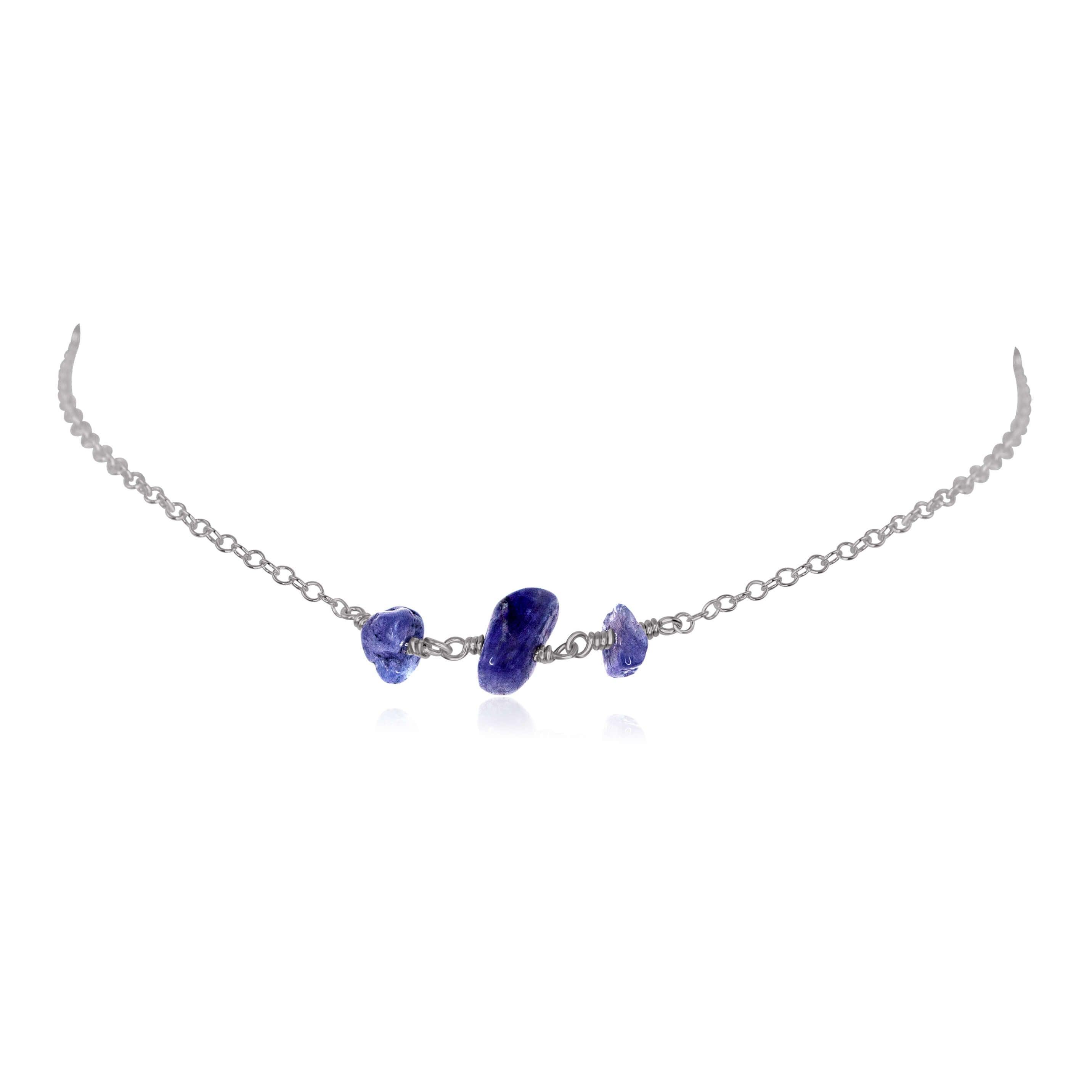 Tanzanite Beaded Chain Choker Necklace - Tanzanite Beaded Chain Choker Necklace - Stainless Steel - Luna Tide Handmade Crystal Jewellery