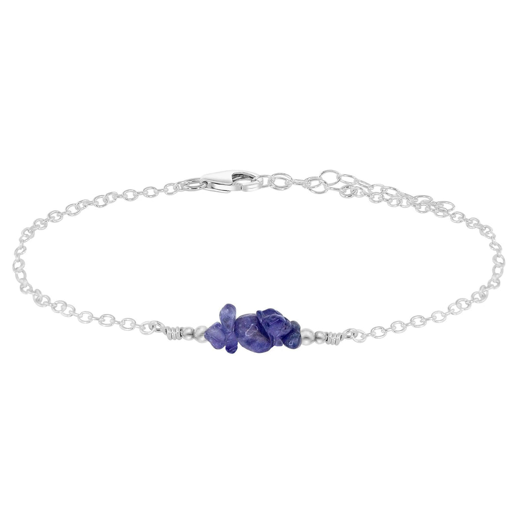 Tanzanite Chip Bead Bar Anklet - Tanzanite Chip Bead Bar Anklet - Sterling Silver - Luna Tide Handmade Crystal Jewellery