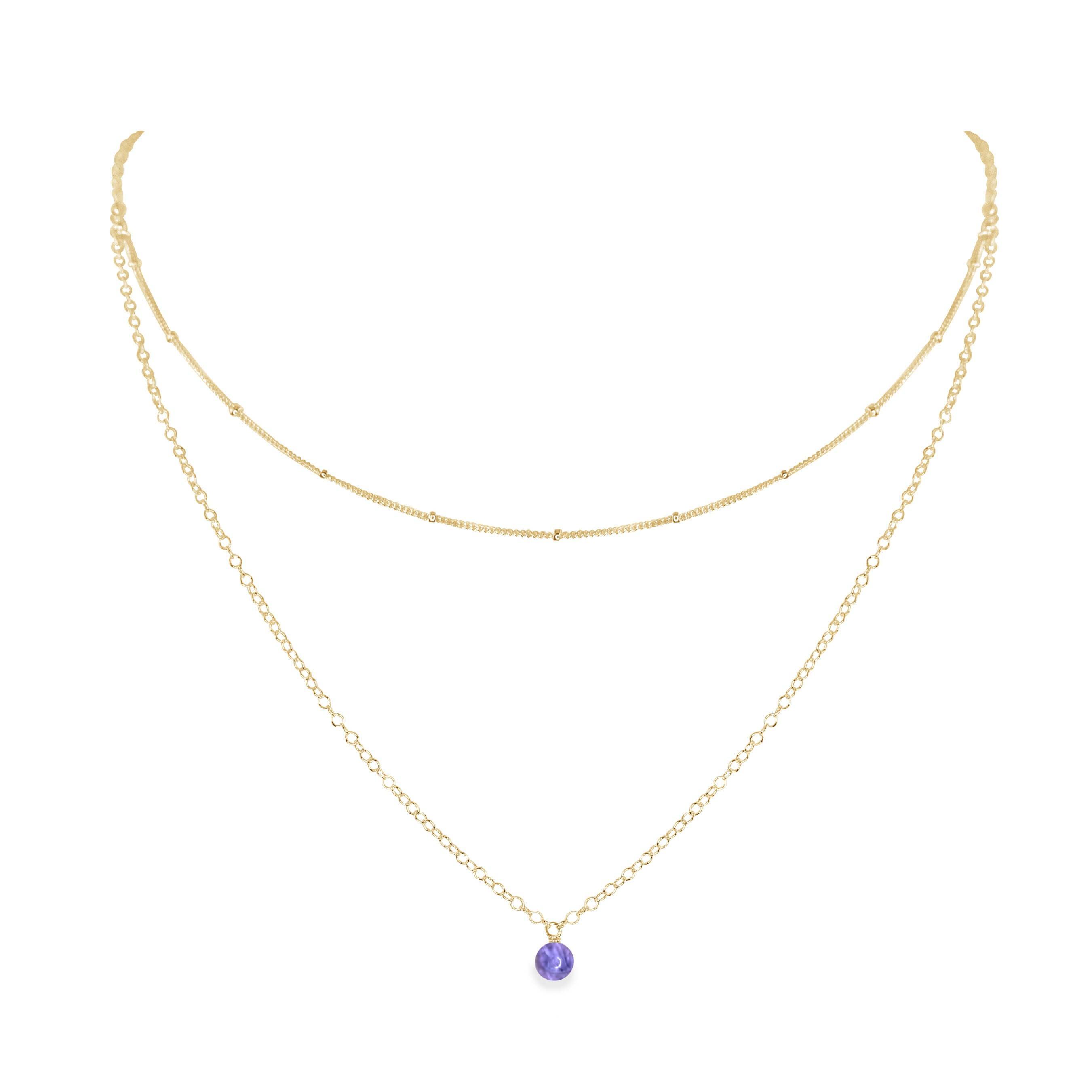 Tanzanite Gemstone Chain Layered Choker Necklace - Tanzanite Gemstone Chain Layered Choker Necklace - 14k Gold Fill - Luna Tide Handmade Crystal Jewellery