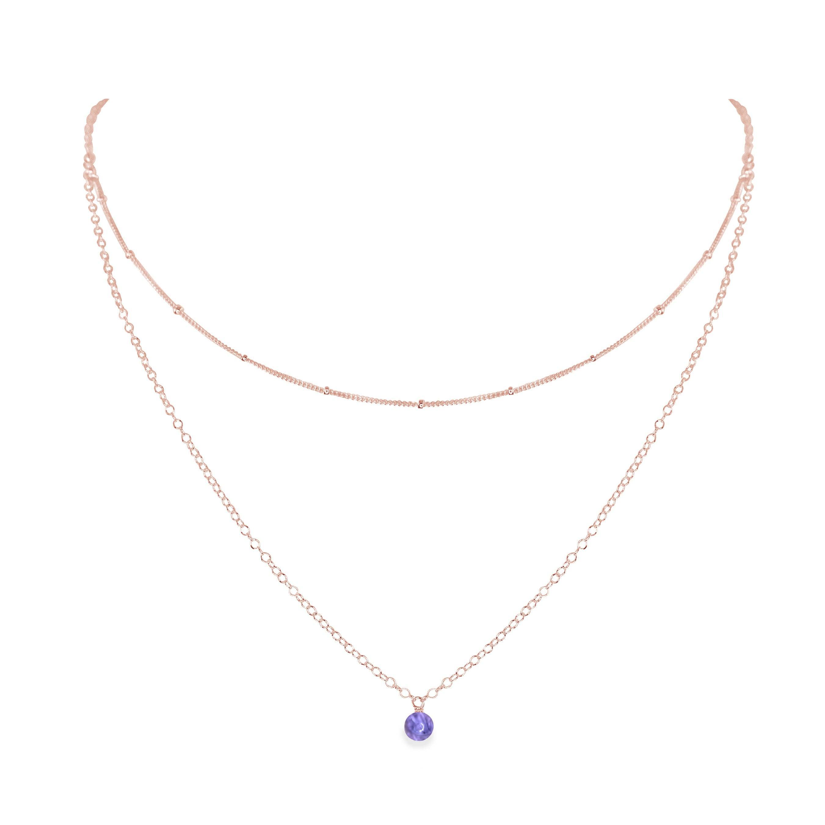 Tanzanite Gemstone Chain Layered Choker Necklace - Tanzanite Gemstone Chain Layered Choker Necklace - 14k Rose Gold Fill - Luna Tide Handmade Crystal Jewellery