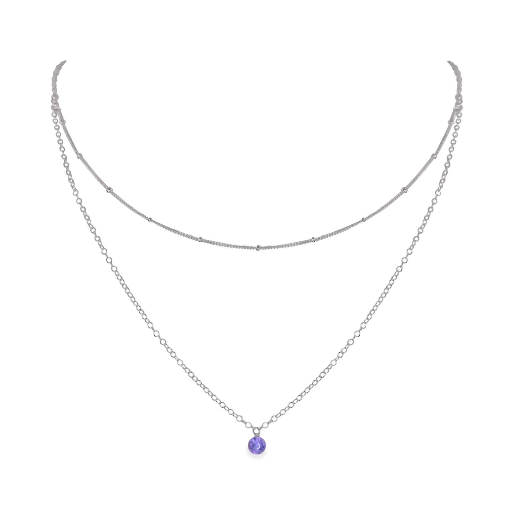 Tanzanite Gemstone Chain Layered Choker Necklace - Tanzanite Gemstone Chain Layered Choker Necklace - Stainless Steel - Luna Tide Handmade Crystal Jewellery