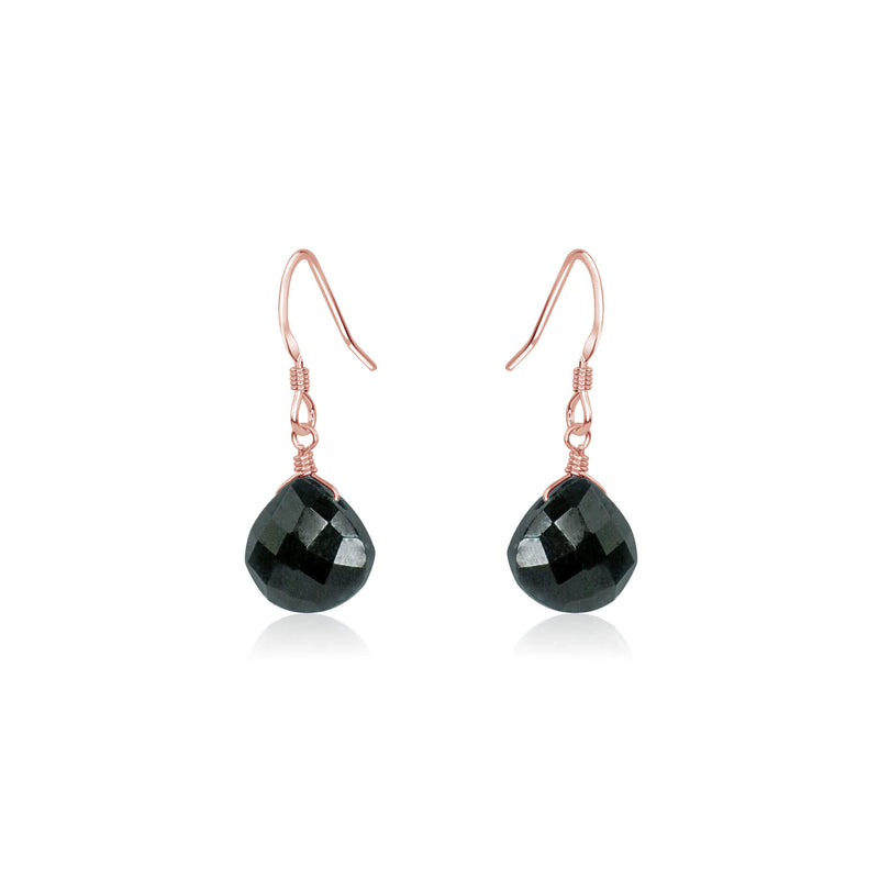 Teardrop Earrings - Black Tourmaline - 14K Rose Gold Fill - Luna Tide Handmade Jewellery