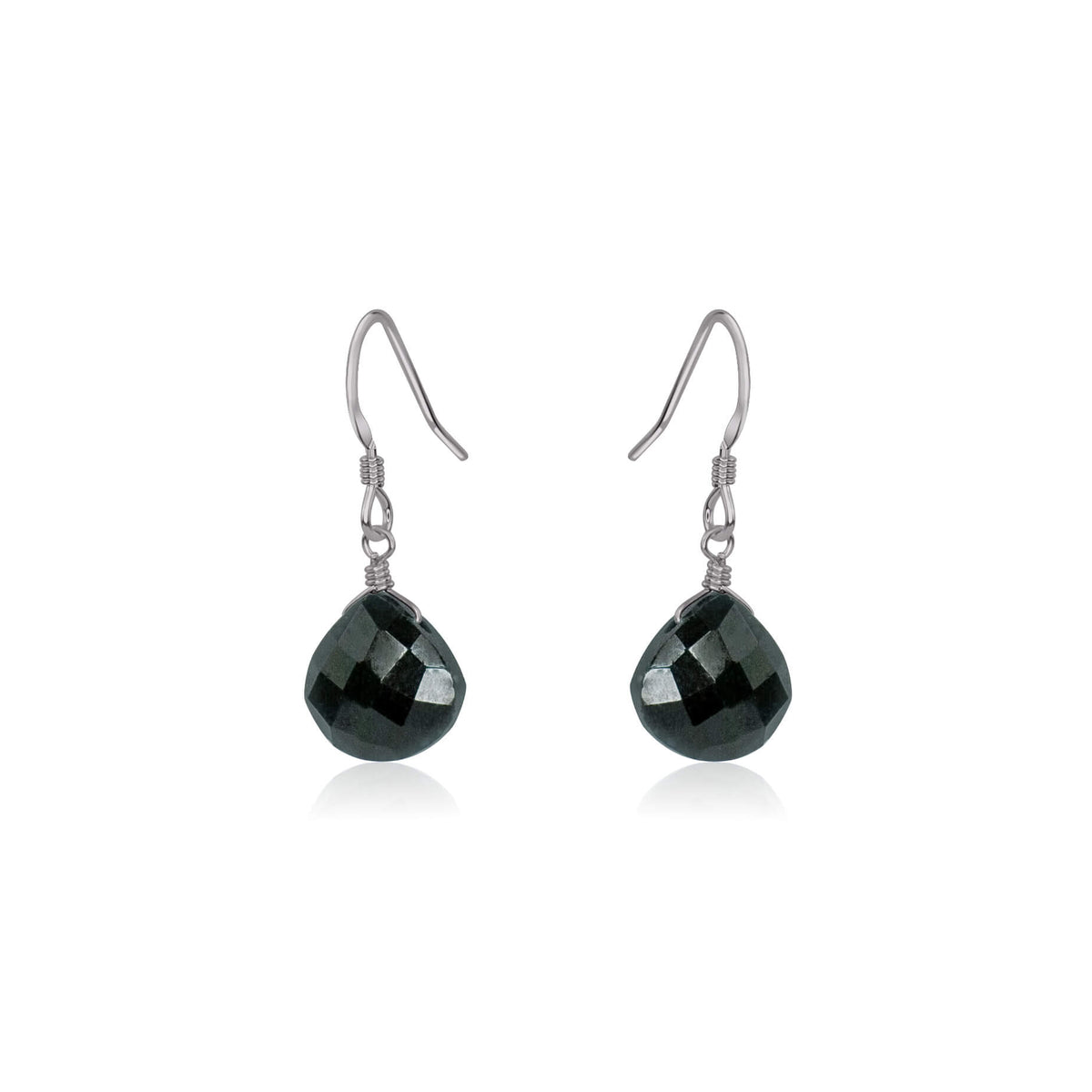 Teardrop Earrings - Black Tourmaline - Stainless Steel - Luna Tide Handmade Jewellery