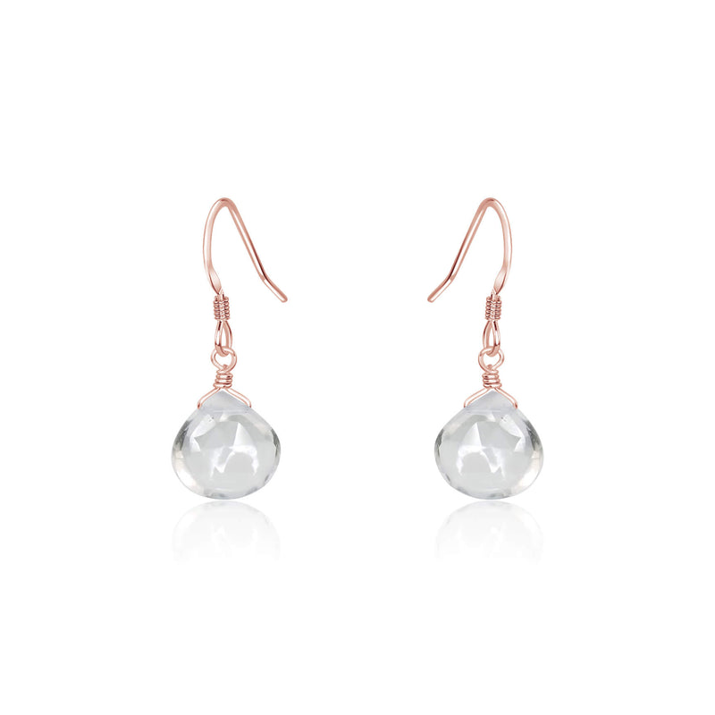 Teardrop Earrings - Crystal Quartz - 14K Rose Gold Fill - Luna Tide Handmade Jewellery