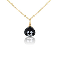 Teardrop Necklace - Black Tourmaline - 14K Gold Fill Satellite - Luna Tide Handmade Jewellery