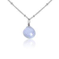 Teardrop Necklace - Blue Lace Agate - Stainless Steel Satellite - Luna Tide Handmade Jewellery