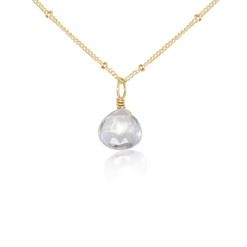 Teardrop Necklace - Crystal Quartz - 14K Gold Fill Satellite - Luna Tide Handmade Jewellery