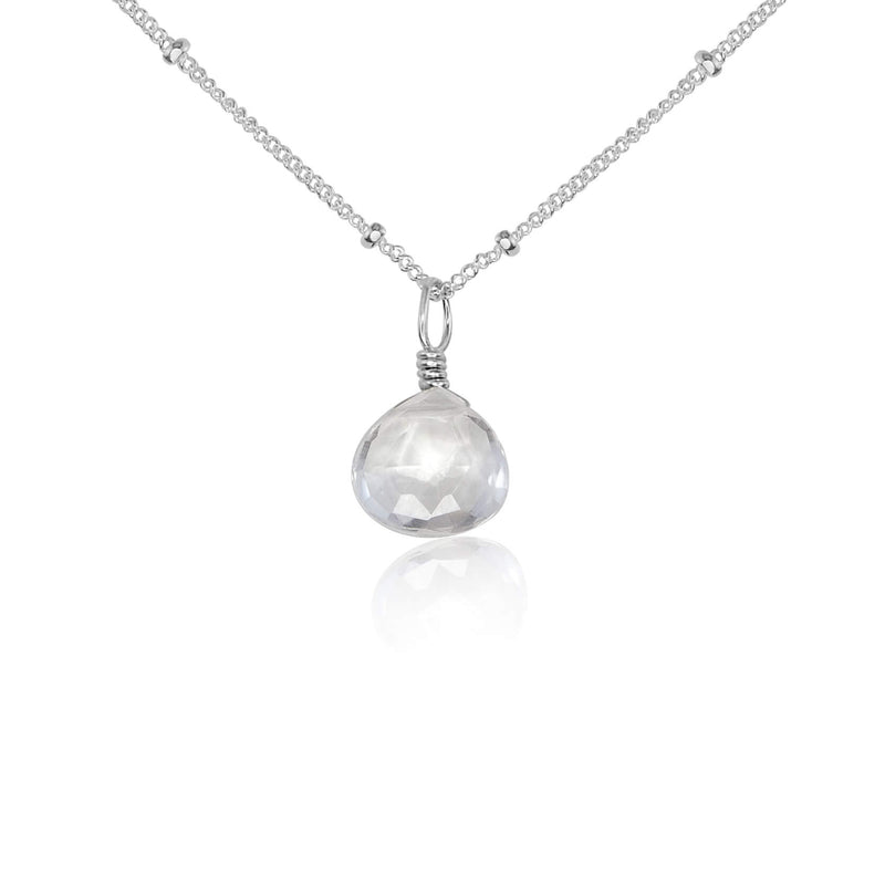 Teardrop Necklace - Crystal Quartz - Sterling Silver Satellite - Luna Tide Handmade Jewellery