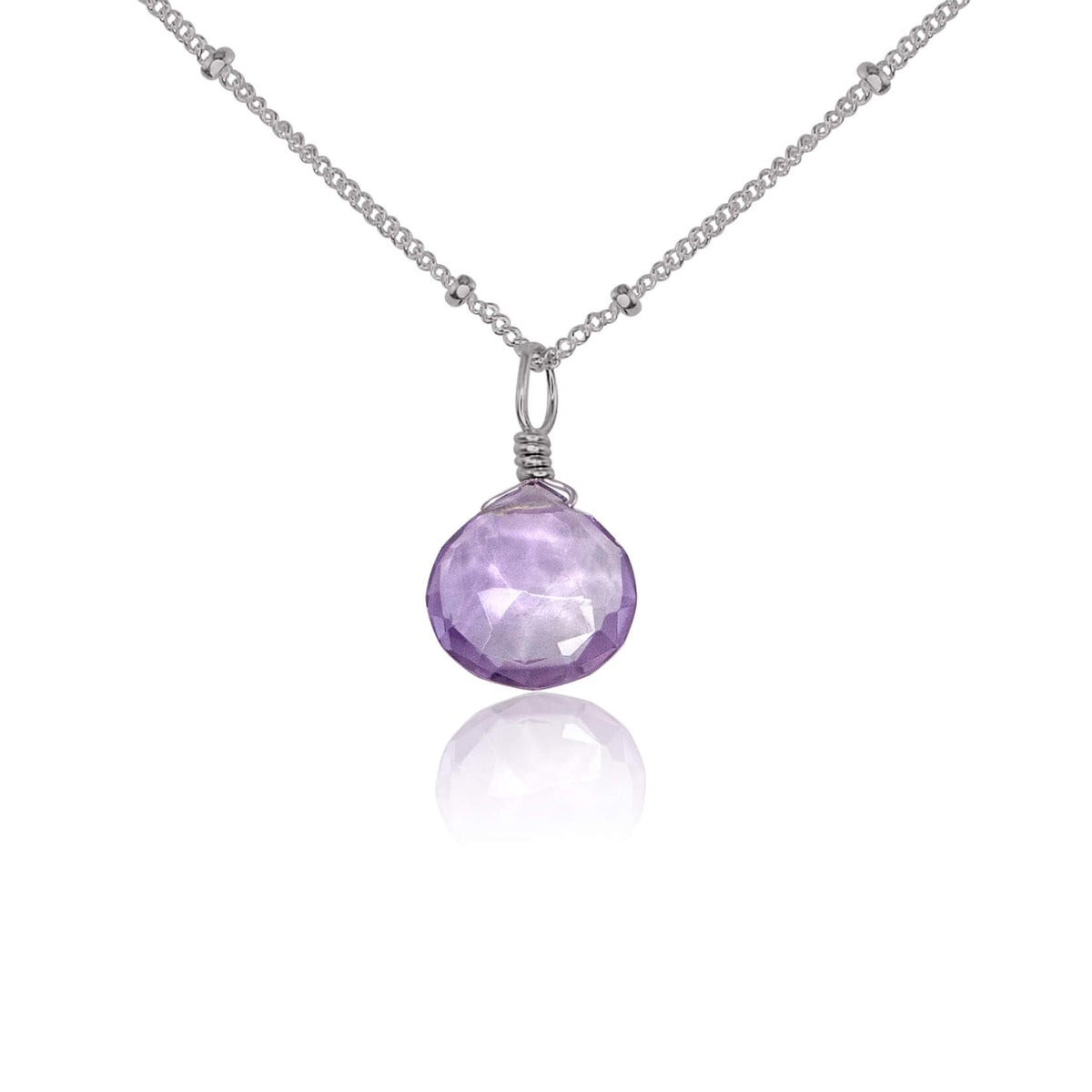 Teardrop Necklace - Lavender Amethyst - Stainless Steel Satellite - Luna Tide Handmade Jewellery