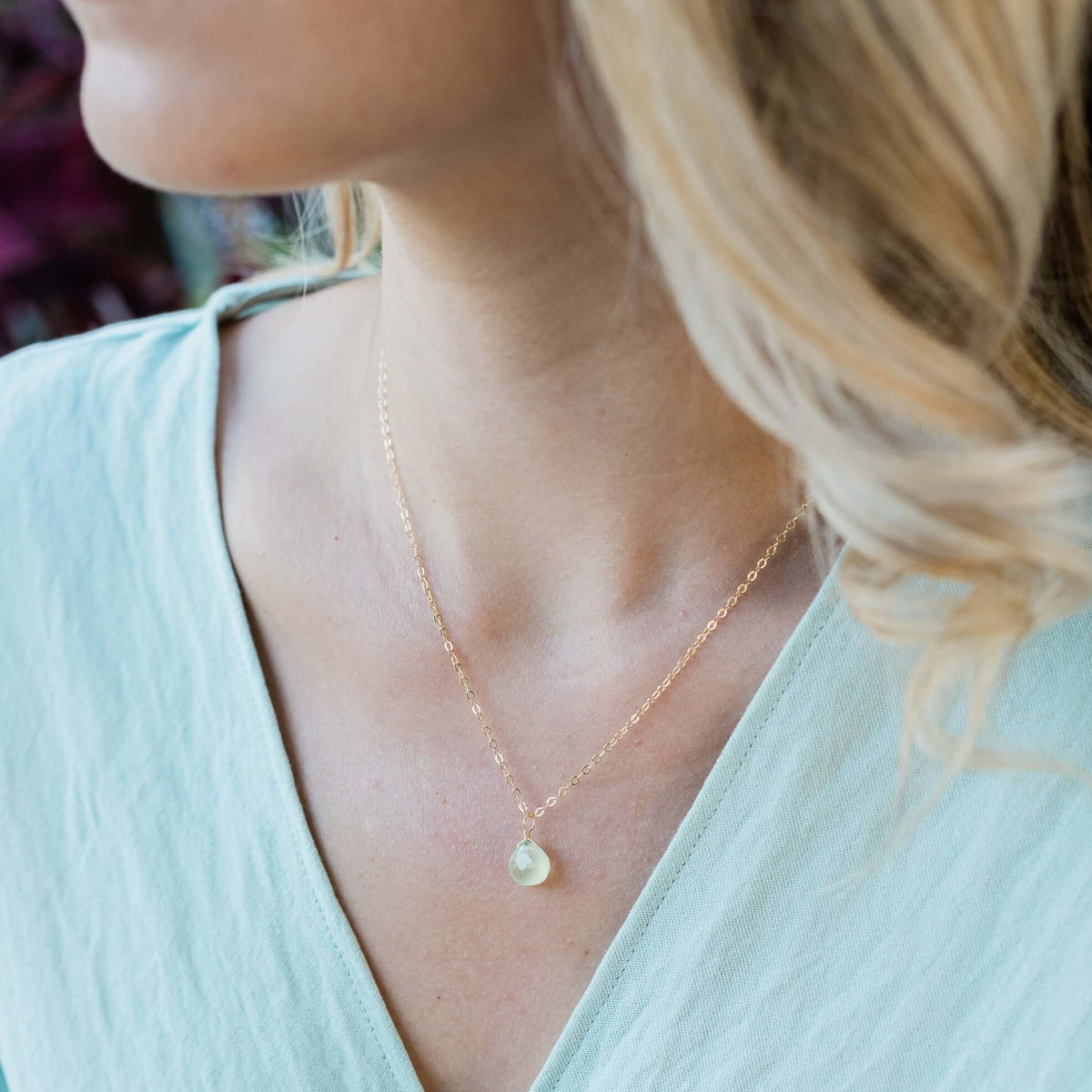 Teardrop Necklace - Prehnite - 14K Gold Fill - Luna Tide Handmade Jewellery