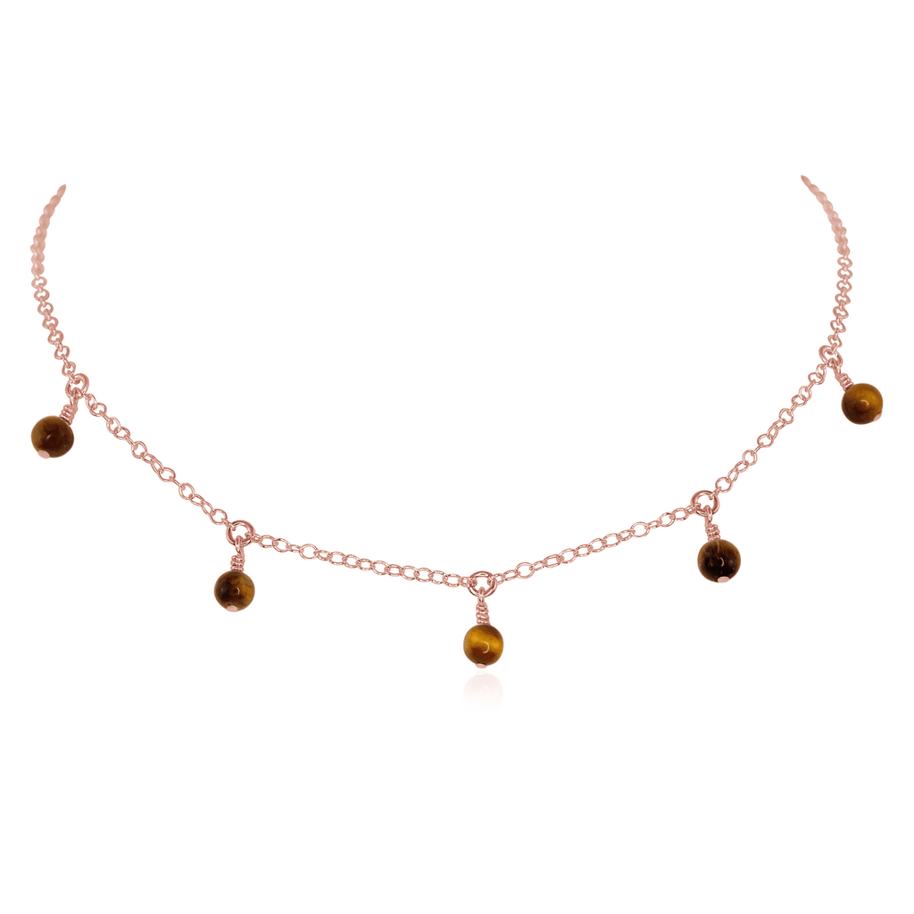 Tiger's Eye Bead Drop Choker - Tiger's Eye Bead Drop Choker - 14k Rose Gold Fill - Luna Tide Handmade Crystal Jewellery