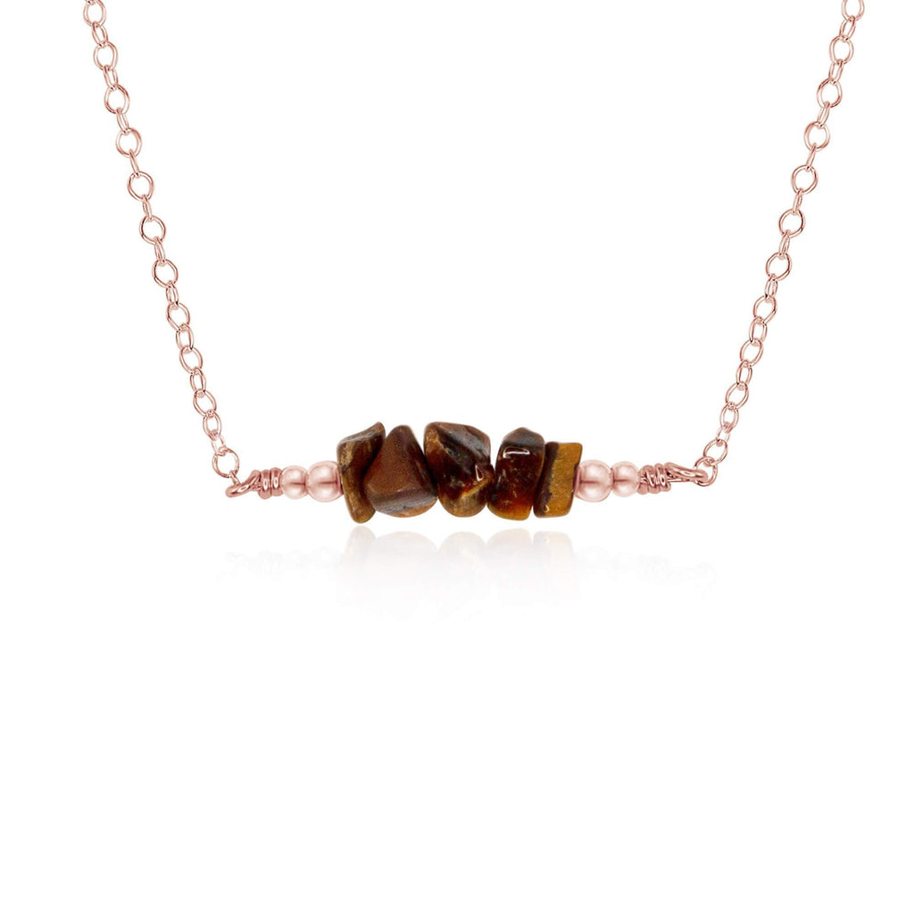 Tigers Eye Chip Bead Bar Necklace - Tigers Eye Chip Bead Bar Necklace - 14k Rose Gold Fill - Luna Tide Handmade Crystal Jewellery