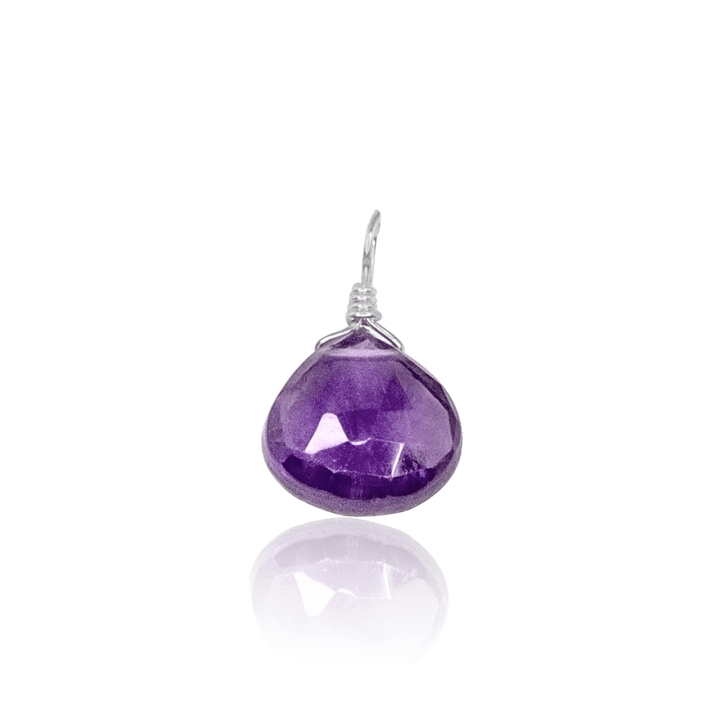 Tiny Amethyst Teardrop Gemstone Pendant - Tiny Amethyst Teardrop Gemstone Pendant - Sterling Silver - Luna Tide Handmade Crystal Jewellery