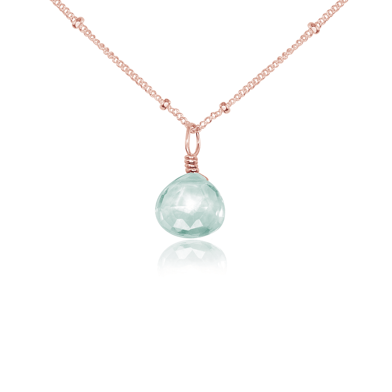 Tiny Aquamarine Teardrop Necklace - Tiny Aquamarine Teardrop Necklace - 14k Rose Gold Fill / Satellite - Luna Tide Handmade Crystal Jewellery