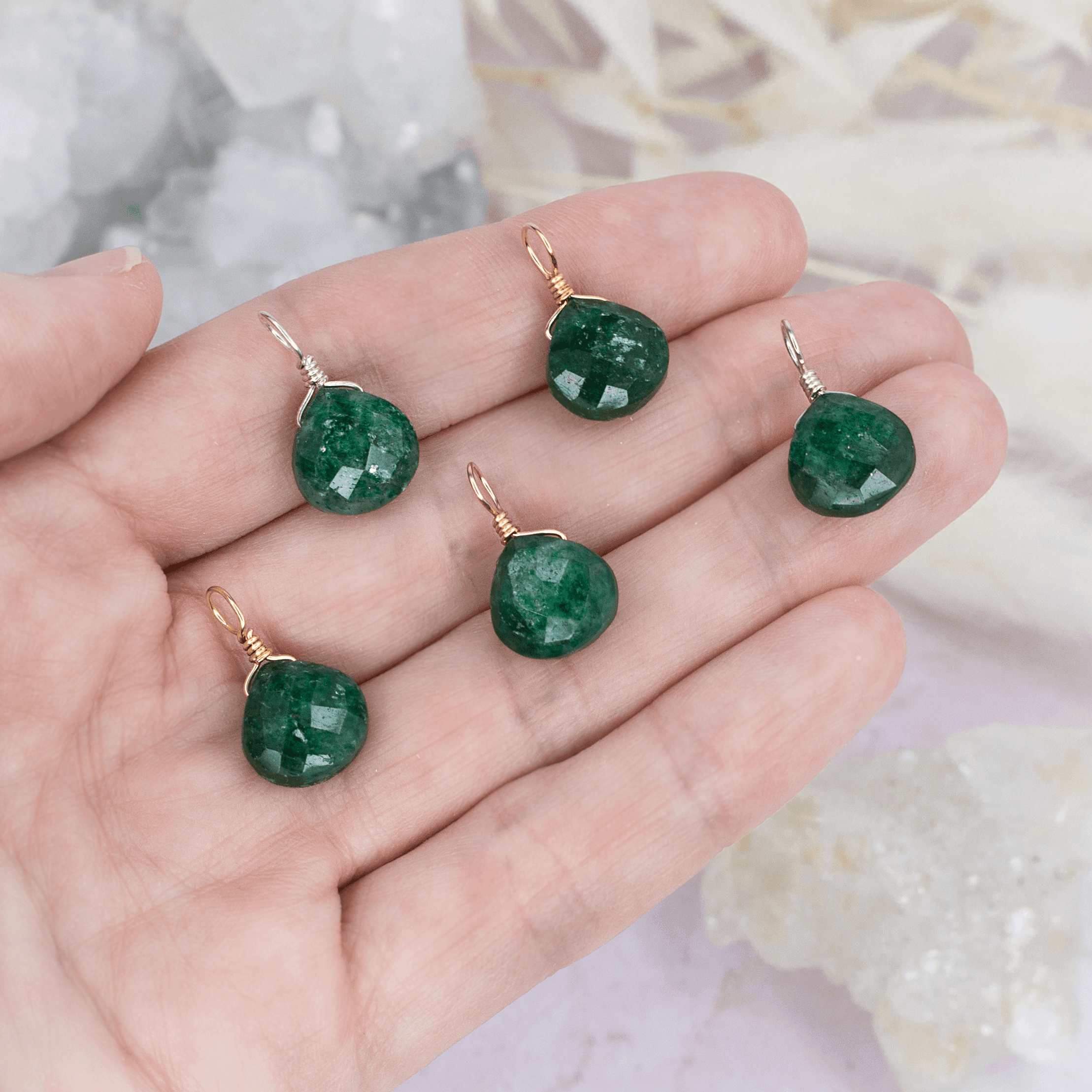 Tiny Aventurine Teardrop Gemstone Pendant - Tiny Aventurine Teardrop Gemstone Pendant - 14k Gold Fill - Luna Tide Handmade Crystal Jewellery