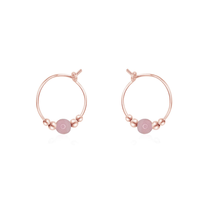 Tiny Bead Hoops - Pink Peruvian Opal - 14K Rose Gold Fill - Luna Tide Handmade Jewellery