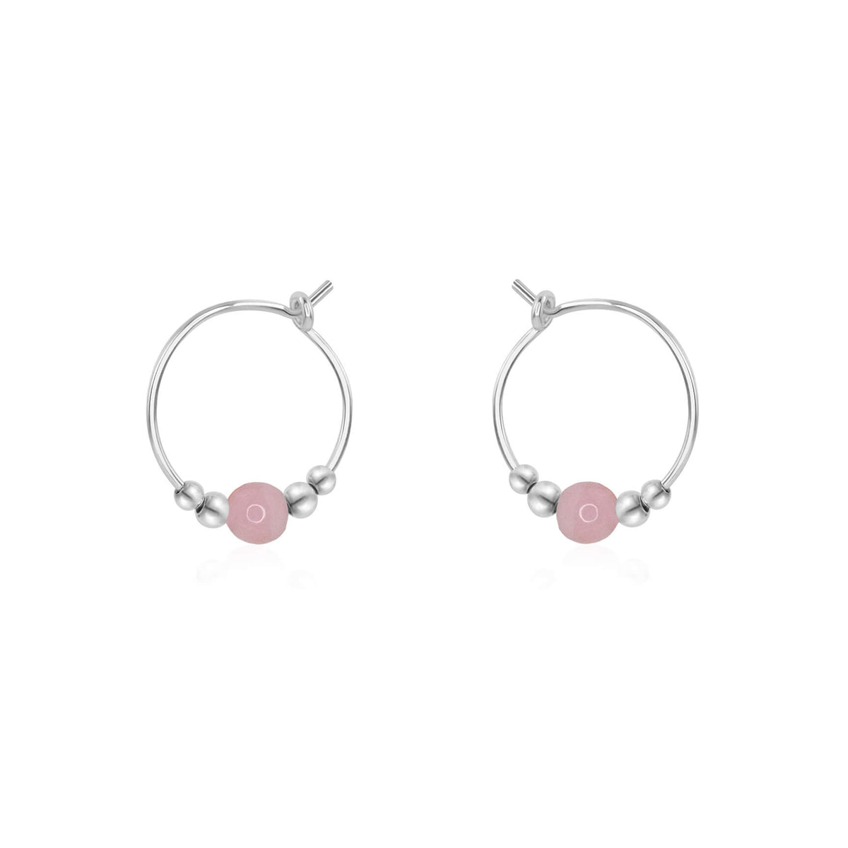 Tiny Bead Hoops - Pink Peruvian Opal - Sterling Silver - Luna Tide Handmade Jewellery