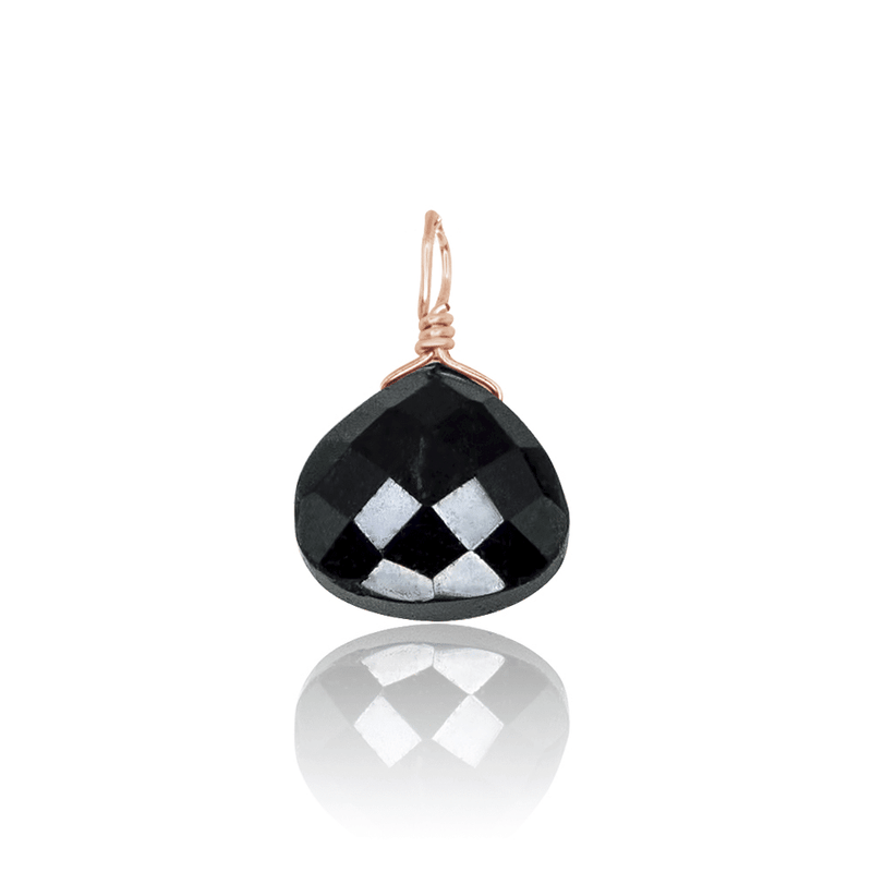 Tiny Black Tourmaline Teardrop Gemstone Pendant - Tiny Black Tourmaline Teardrop Gemstone Pendant - 14k Rose Gold Fill - Luna Tide Handmade Crystal Jewellery