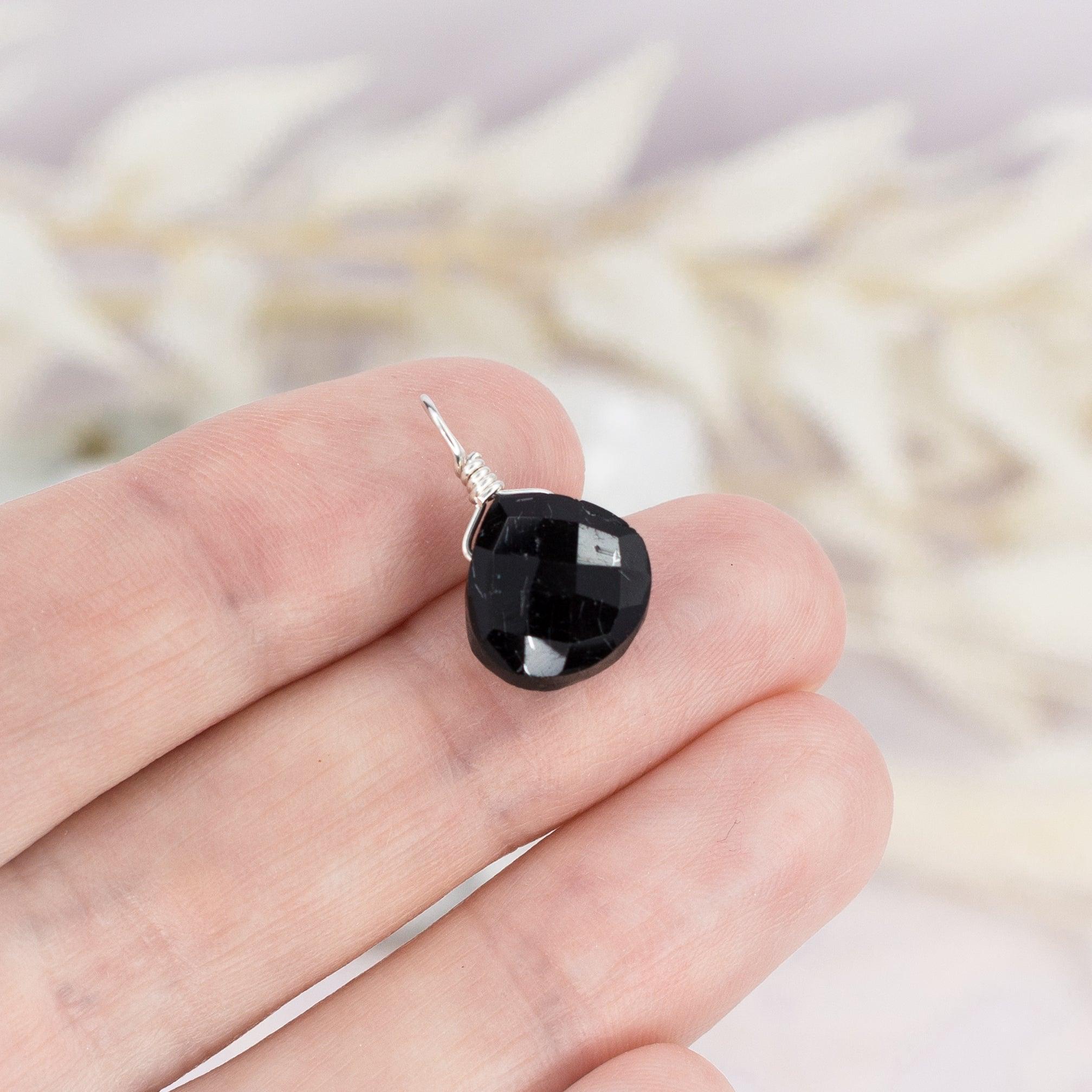 Tiny Black Tourmaline Teardrop Gemstone Pendant - Tiny Black Tourmaline Teardrop Gemstone Pendant - Sterling Silver - Luna Tide Handmade Crystal Jewellery