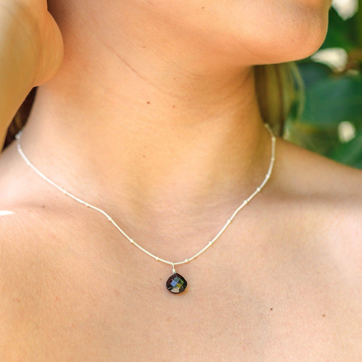 Tiny Black Tourmaline Teardrop Crystal Pendant Necklace Luna Tide