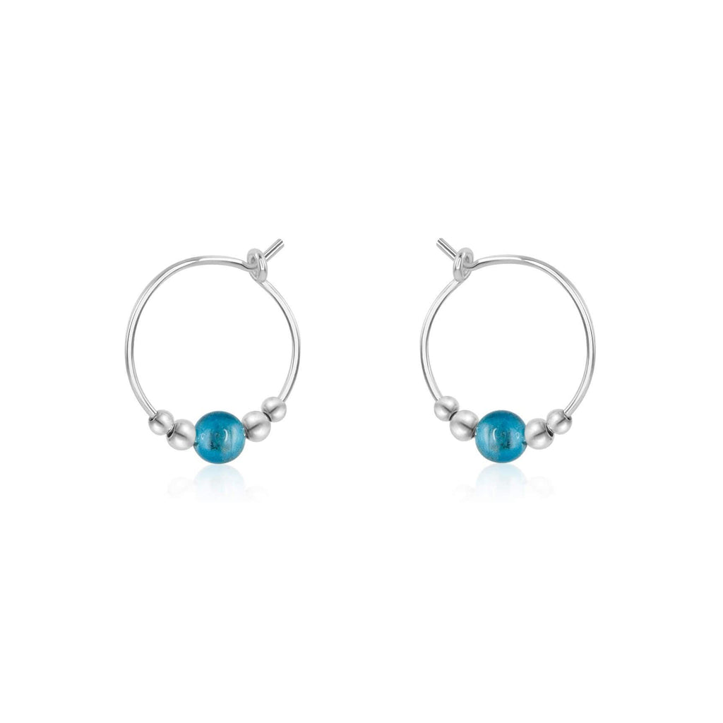 Tiny Blue Apatite Bead Hoop Earrings - Tiny Blue Apatite Bead Hoop Earrings - Sterling Silver - Luna Tide Handmade Crystal Jewellery
