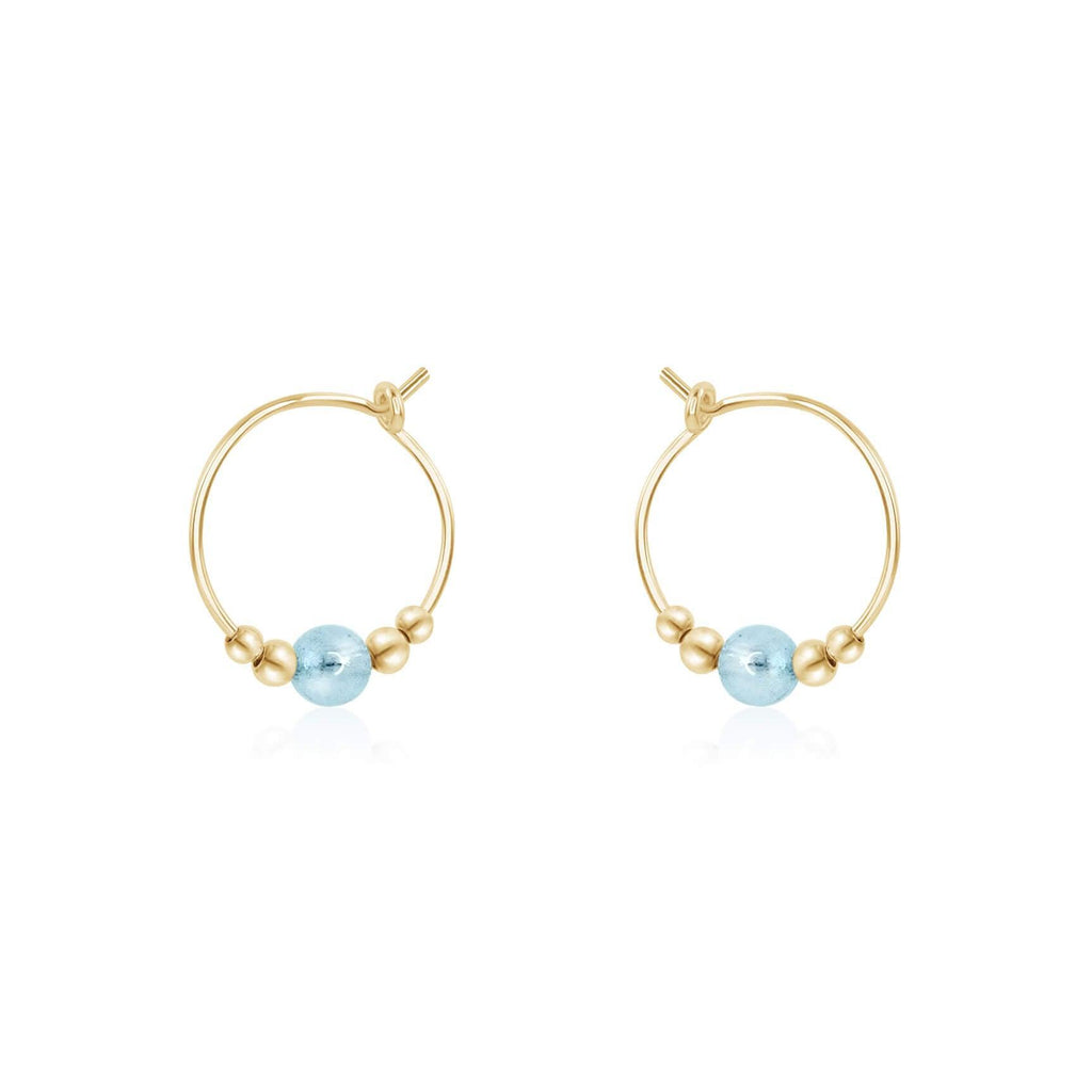 Tiny Blue Aquamarine Bead Hoop Earrings - Tiny Blue Aquamarine Bead Hoop Earrings - 14k Gold Fill - Luna Tide Handmade Crystal Jewellery