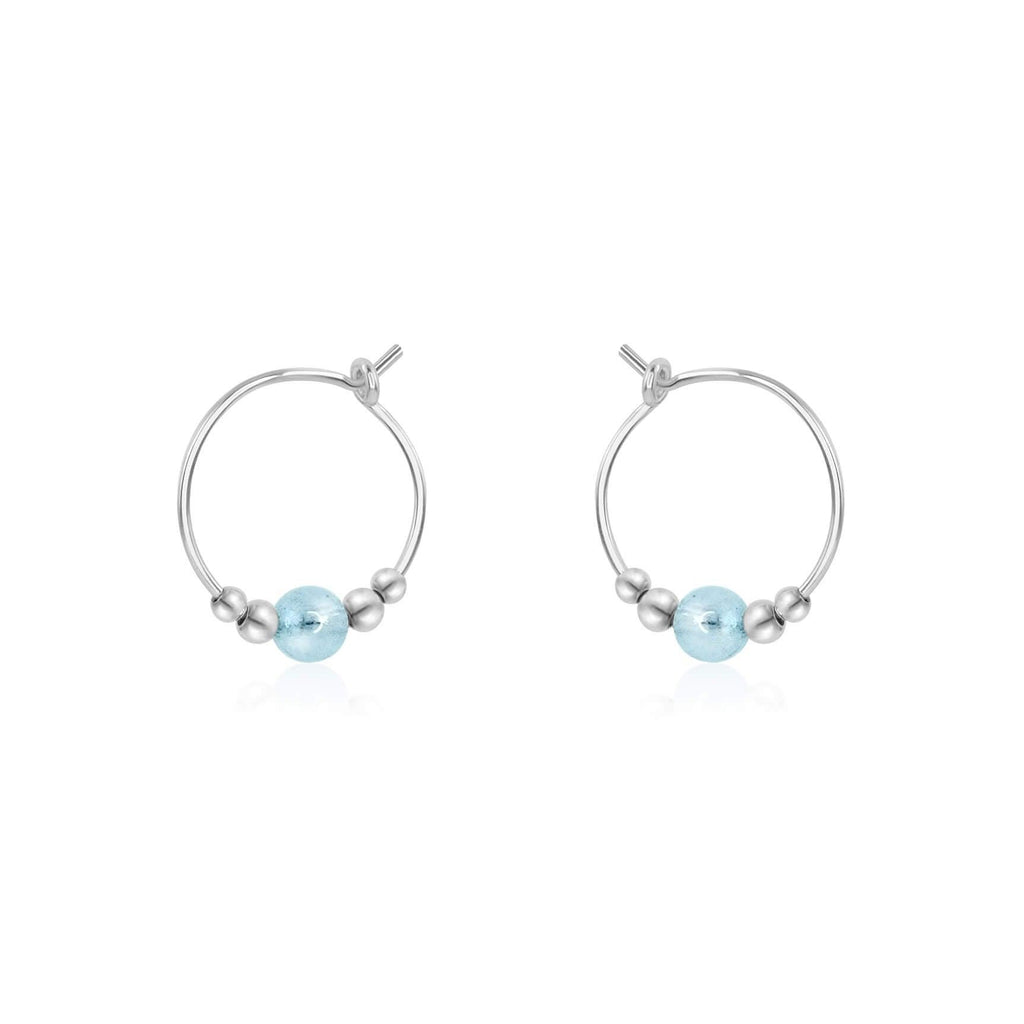 Tiny Blue Aquamarine Bead Hoop Earrings - Tiny Blue Aquamarine Bead Hoop Earrings - Sterling Silver - Luna Tide Handmade Crystal Jewellery
