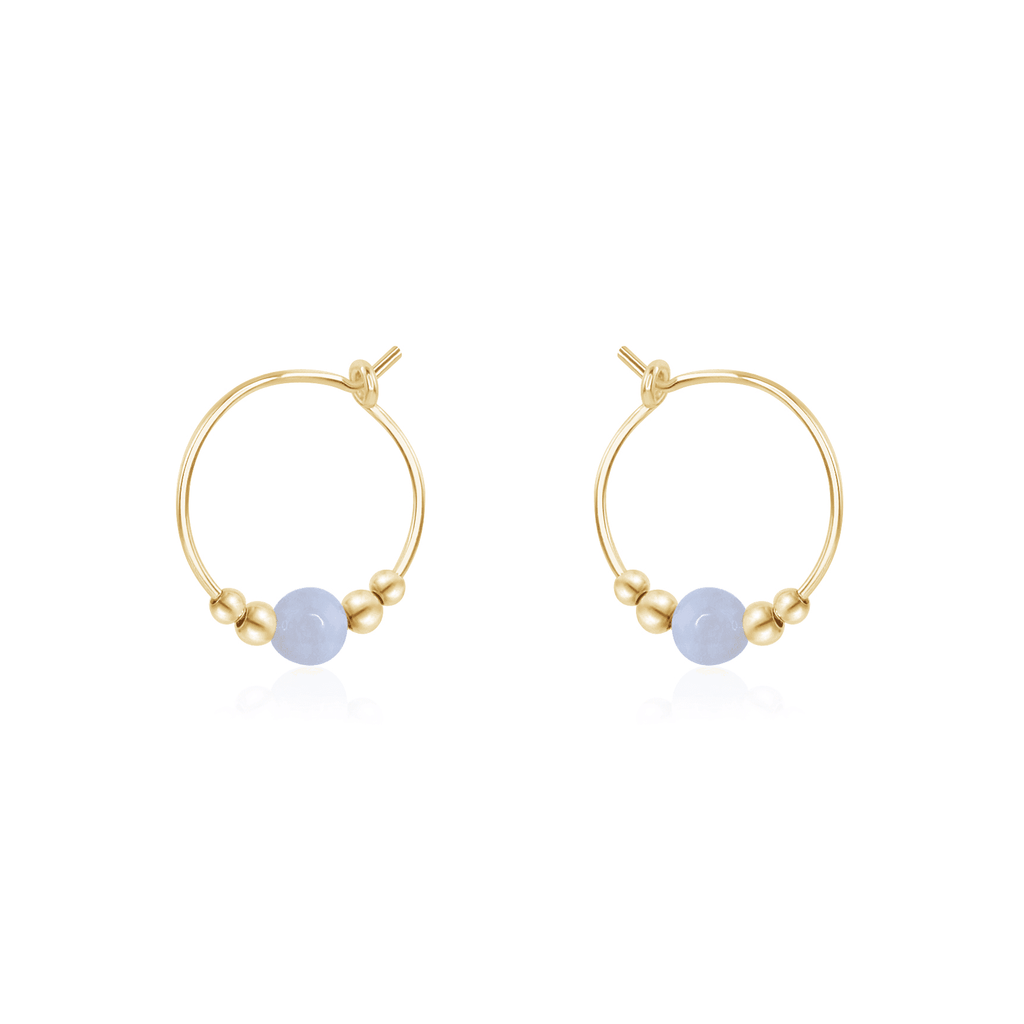Tiny Blue Lace Agate Bead Hoop Earrings - Tiny Blue Lace Agate Bead Hoop Earrings - 14k Gold Fill - Luna Tide Handmade Crystal Jewellery