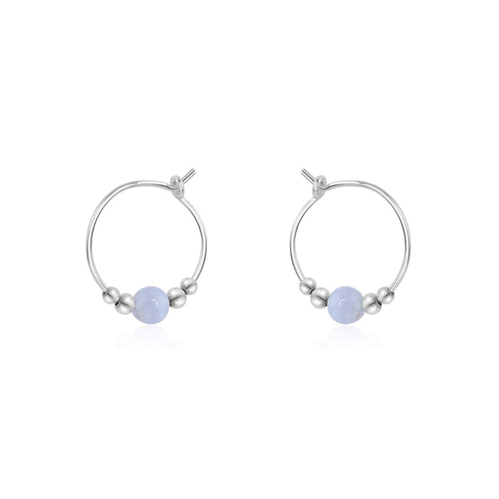 Tiny Blue Lace Agate Bead Hoop Earrings - Tiny Blue Lace Agate Bead Hoop Earrings - Sterling Silver - Luna Tide Handmade Crystal Jewellery