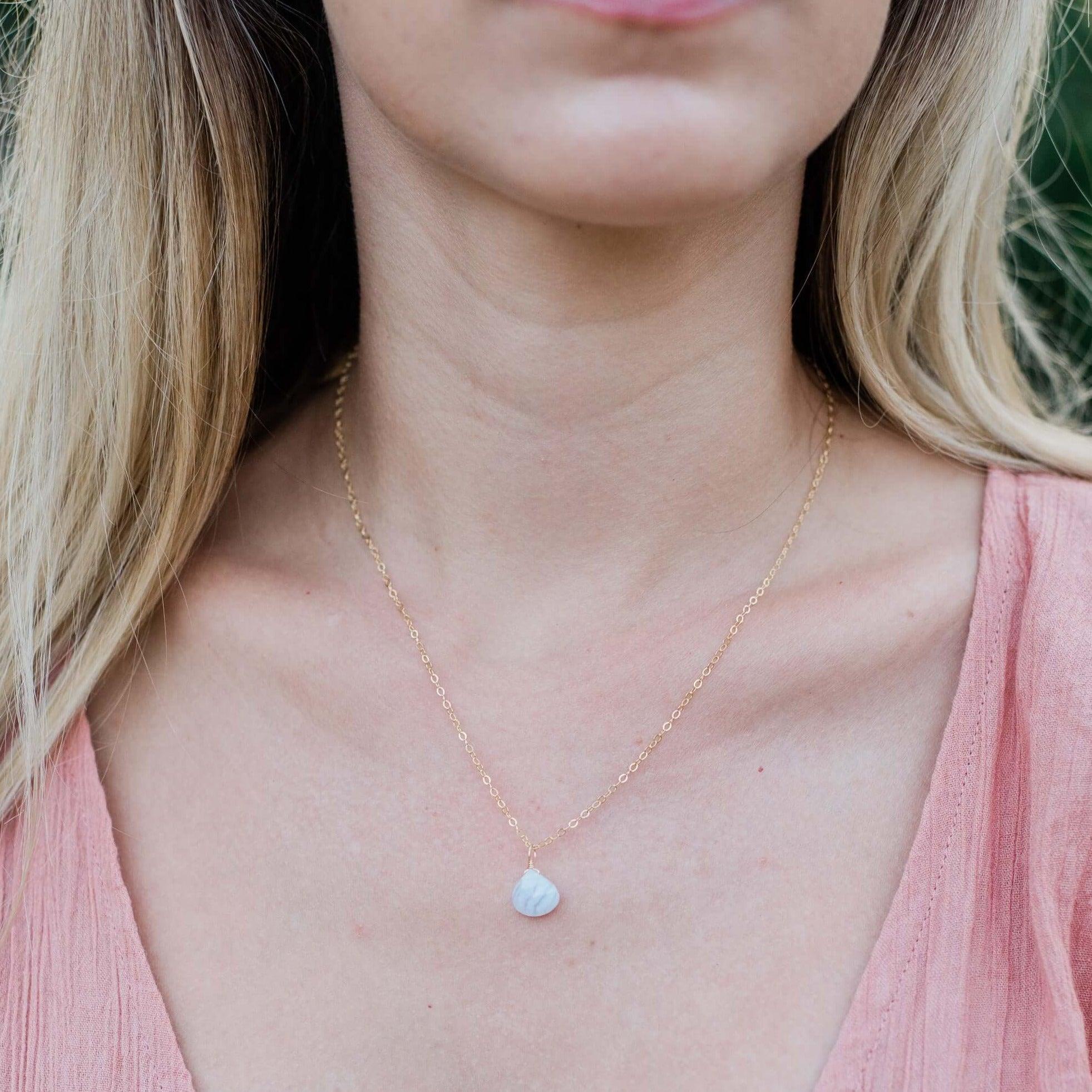 Tiny Blue Lace Agate Teardrop Crystal Necklace - Tiny Blue Lace Agate Teardrop Crystal Necklace - Sterling Silver / Cable - Luna Tide Handmade Crystal Jewellery