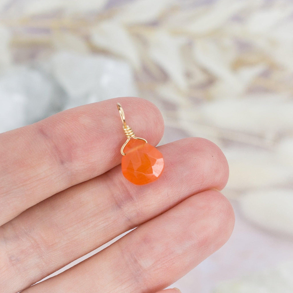 Tiny Carnelian Teardrop Gemstone Pendant - Tiny Carnelian Teardrop Gemstone Pendant - 14k Gold Fill - Luna Tide Handmade Crystal Jewellery