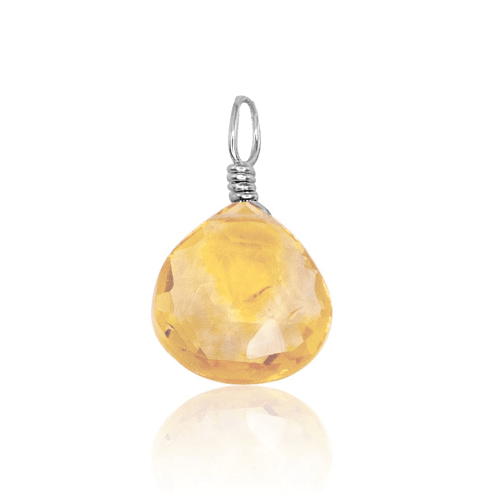 Tiny Citrine Teardrop Gemstone Pendant - Tiny Citrine Teardrop Gemstone Pendant - Sterling Silver - Luna Tide Handmade Crystal Jewellery