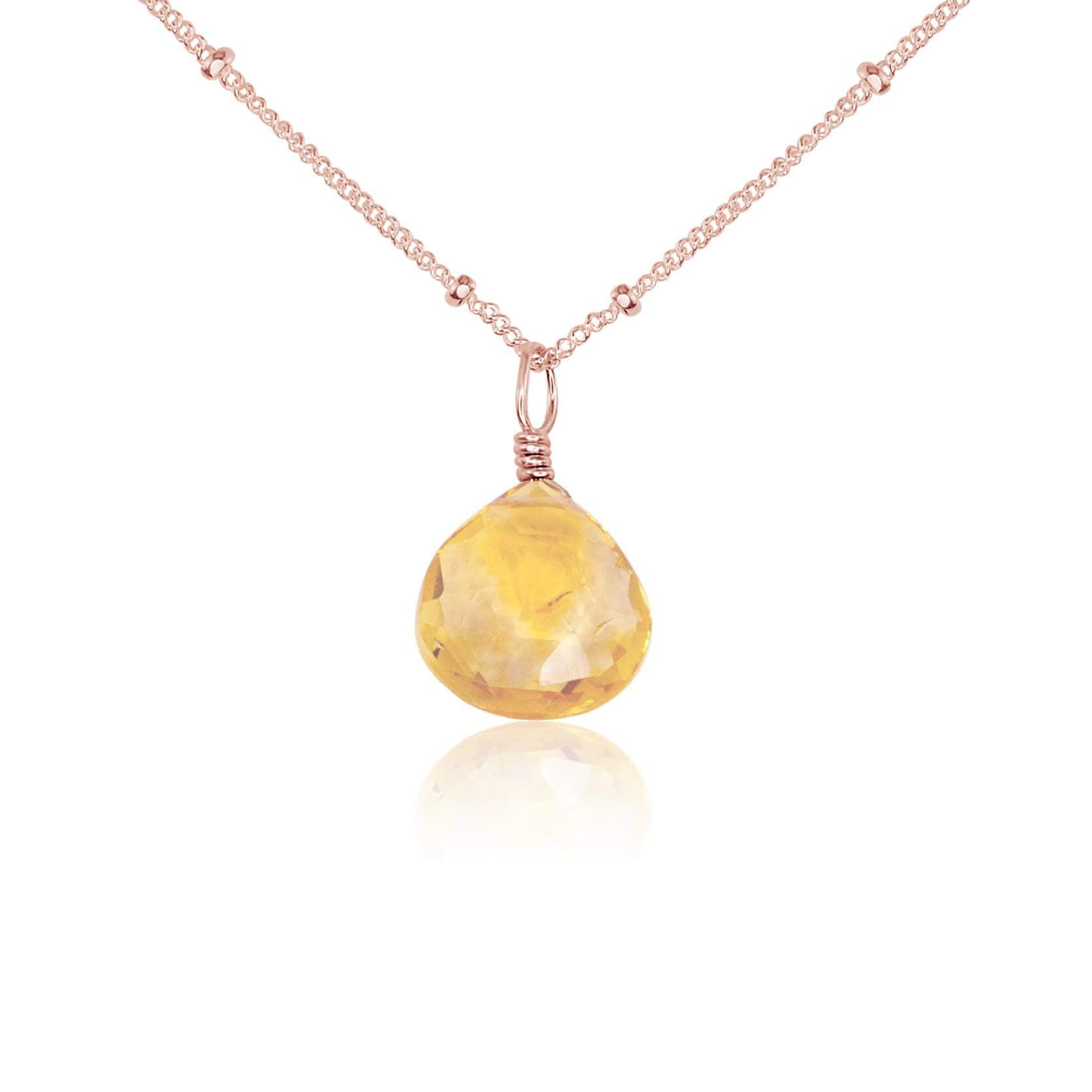 Tiny Citrine Teardrop Crystal Necklace - Tiny Citrine Teardrop Crystal Necklace - 14k Rose Gold Fill / Satellite - Luna Tide Handmade Crystal Jewellery