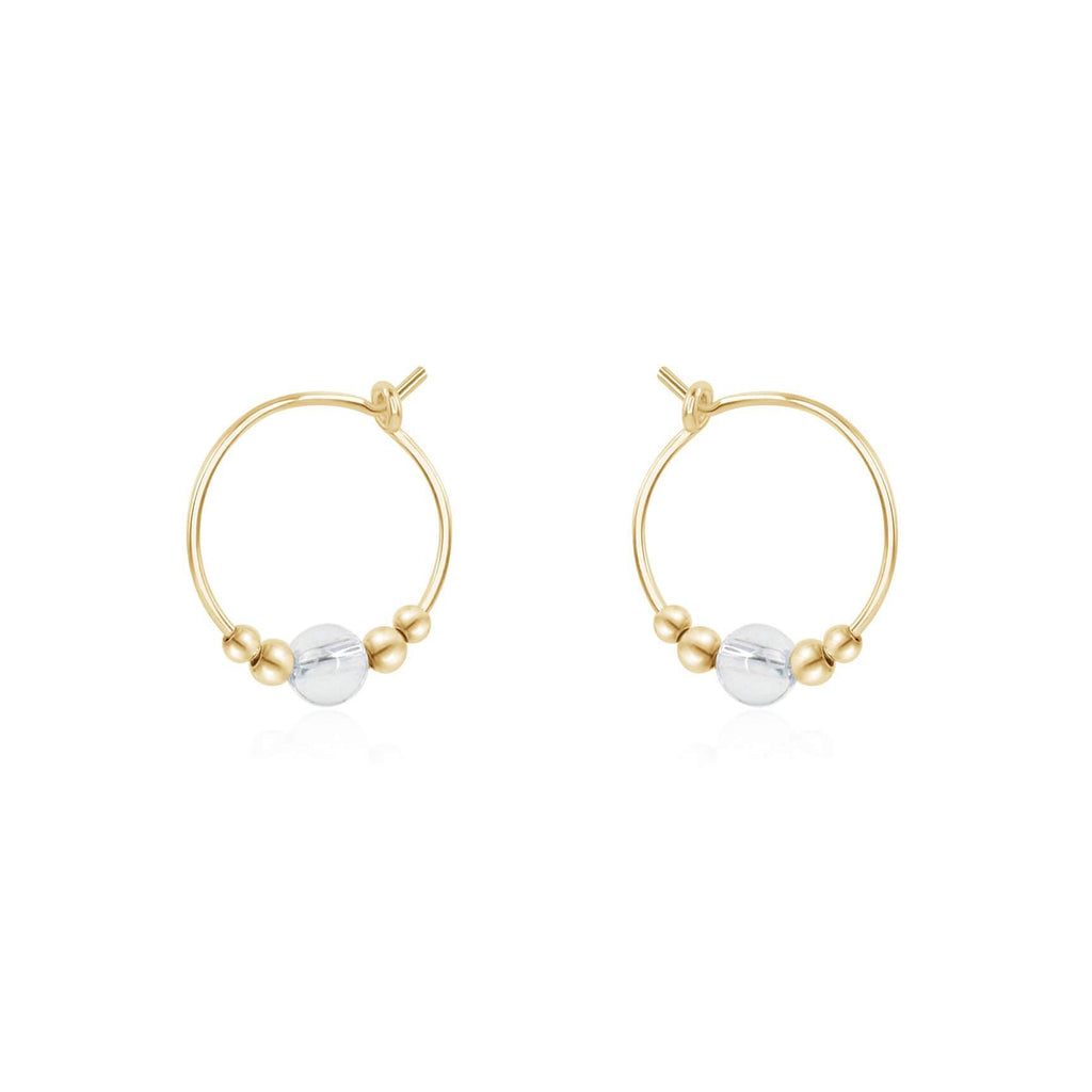 Tiny Crystal Quartz Bead Hoop Earrings - Tiny Crystal Quartz Bead Hoop Earrings - 14k Gold Fill - Luna Tide Handmade Crystal Jewellery