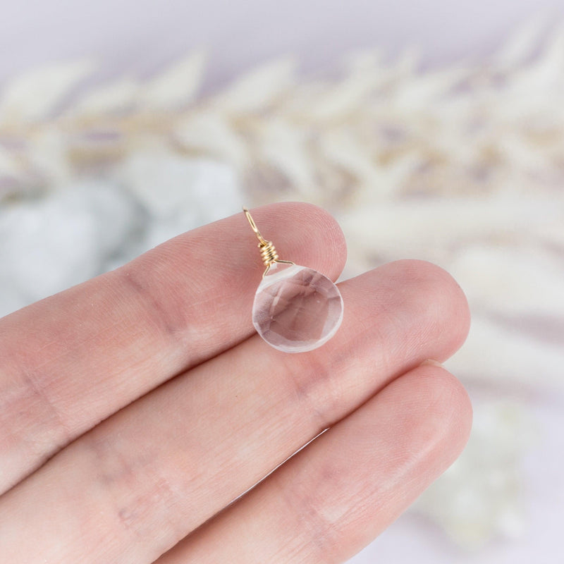Tiny Crystal Quartz Teardrop Gemstone Pendant - Tiny Crystal Quartz Teardrop Gemstone Pendant - 14k Gold Fill - Luna Tide Handmade Crystal Jewellery
