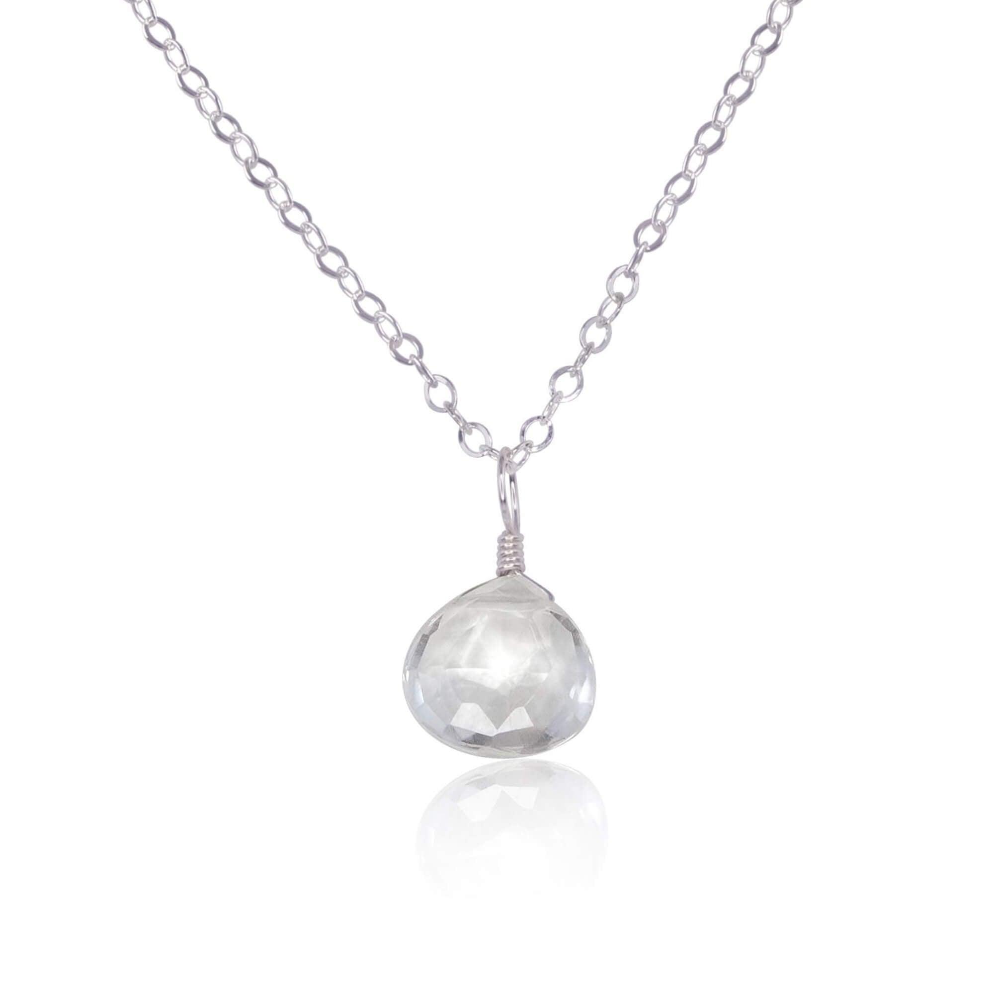 Tiny Crystal Quartz Teardrop Necklace - Tiny Crystal Quartz Teardrop Necklace - Stainless Steel / Cable - Luna Tide Handmade Crystal Jewellery