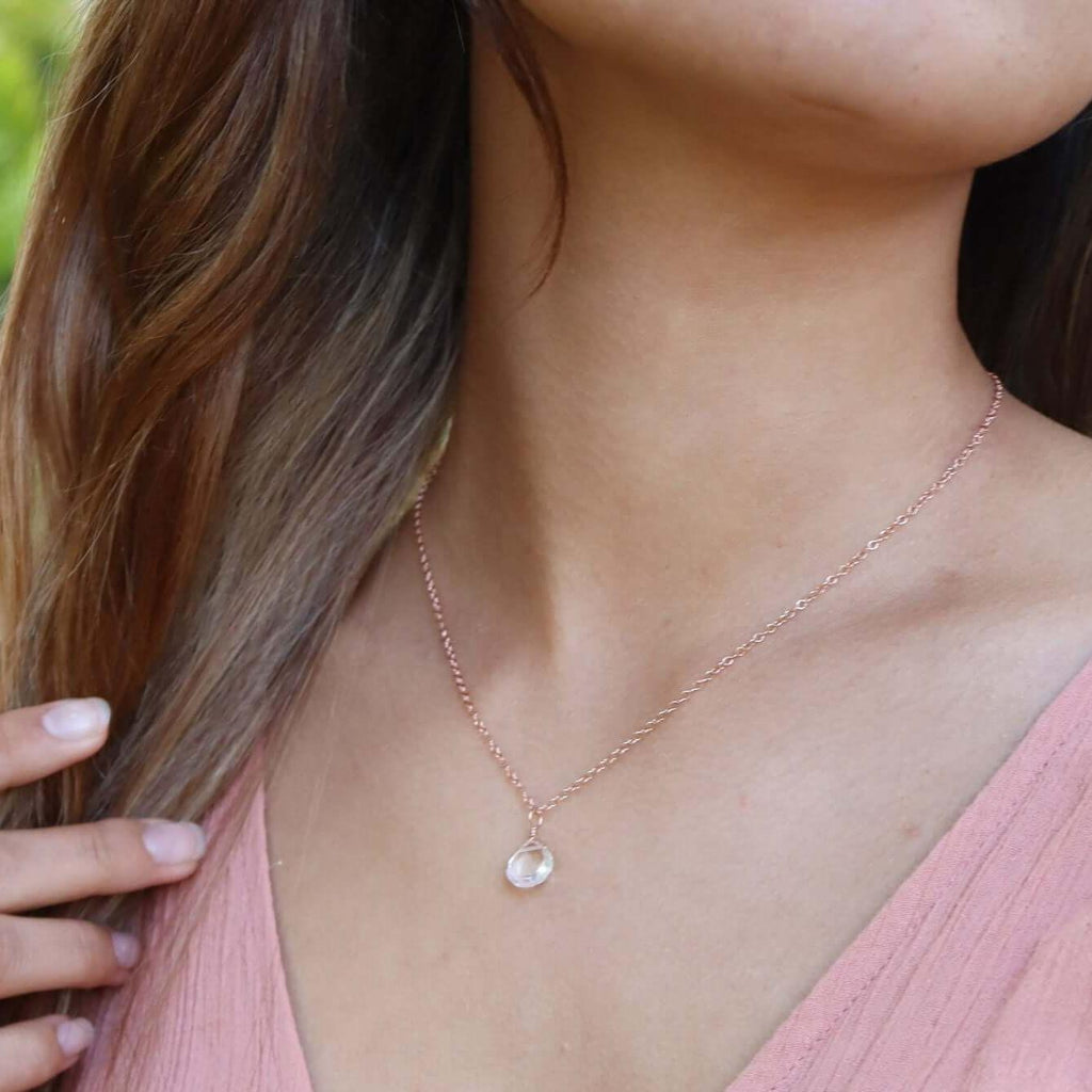 Tiny Crystal Quartz Teardrop Necklace - Tiny Crystal Quartz Teardrop Necklace - Sterling Silver / Cable - Luna Tide Handmade Crystal Jewellery