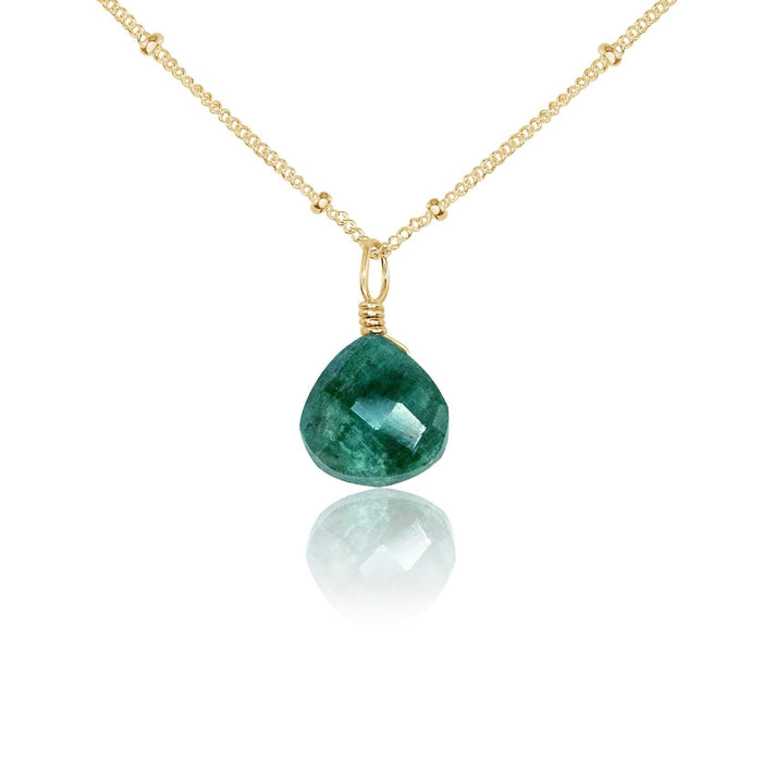 Tiny Emerald Teardrop Crystal Necklace - Tiny Emerald Teardrop Crystal Necklace - 14k Gold Fill / Satellite - Luna Tide Handmade Crystal Jewellery