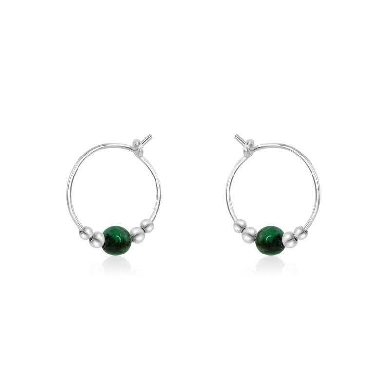 Tiny Green Emerald Gemstone Bead Hoop Earrings - Tiny Green Emerald Gemstone Bead Hoop Earrings - Sterling Silver - Luna Tide Handmade Crystal Jewellery