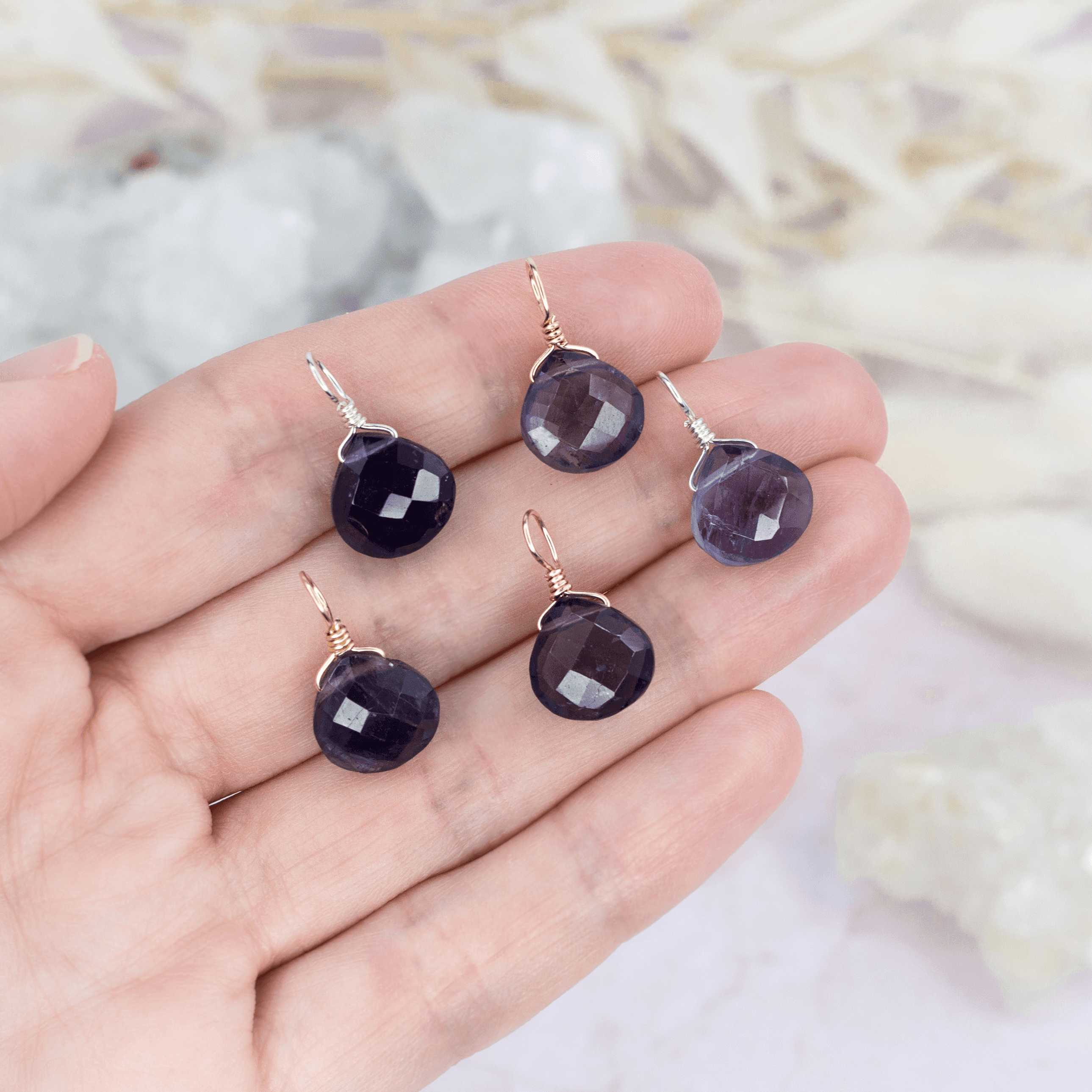 Tiny Iolite Teardrop Gemstone Pendant - Tiny Iolite Teardrop Gemstone Pendant - 14k Gold Fill - Luna Tide Handmade Crystal Jewellery