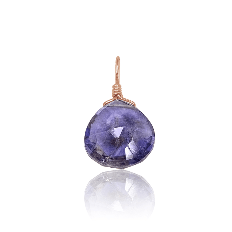 Tiny Iolite Teardrop Gemstone Pendant - Tiny Iolite Teardrop Gemstone Pendant - 14k Rose Gold Fill - Luna Tide Handmade Crystal Jewellery